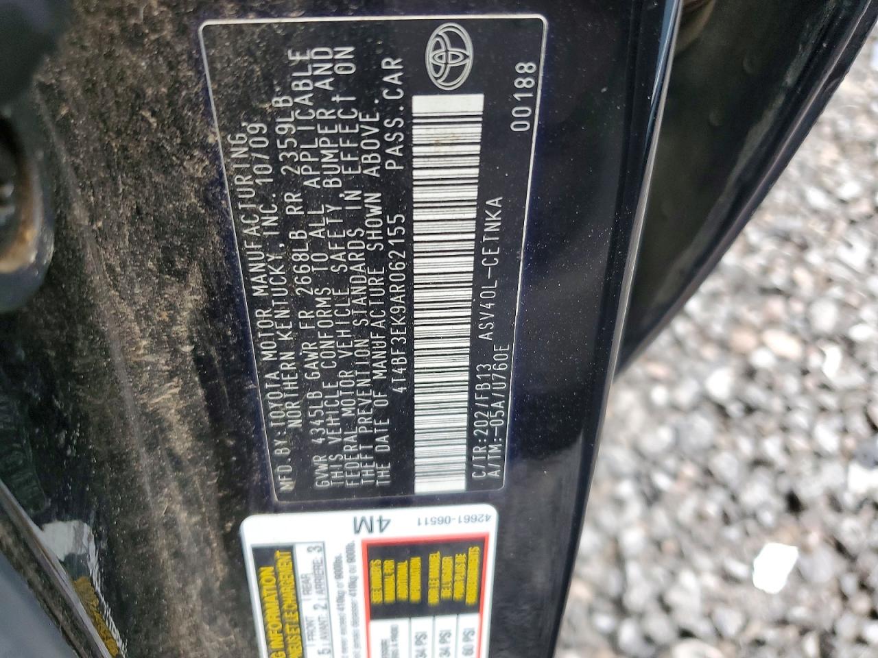 2010 Toyota Camry Le Black vin: 4T4BF3EK9AR062155