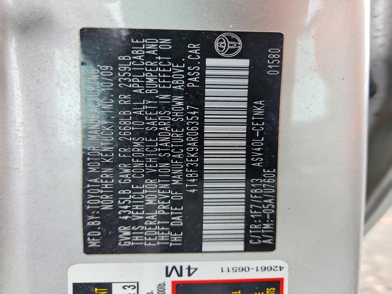 2010 Toyota Camry Le Silver vin: 4T4BF3EK9AR063547