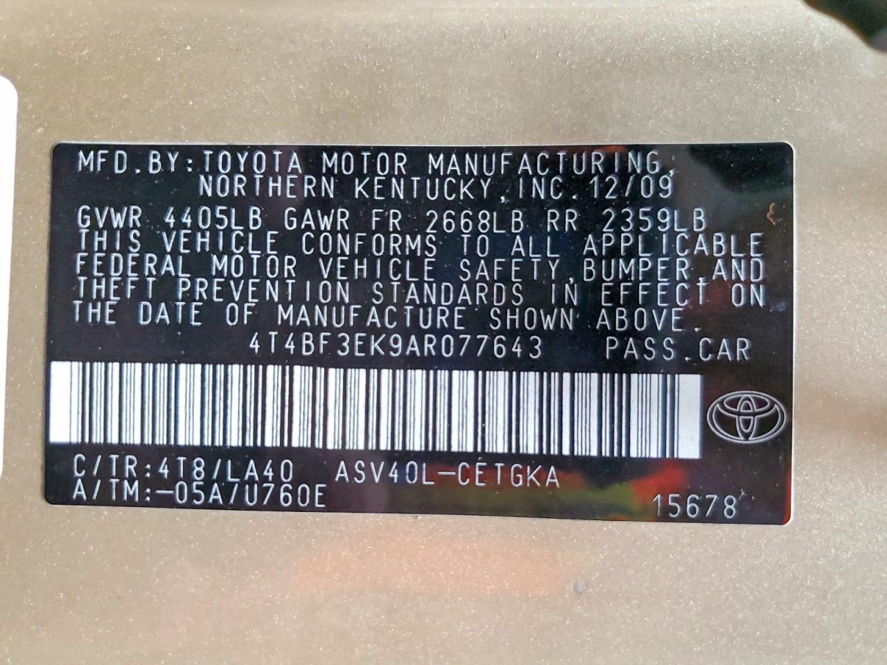 2010 Toyota Camry Xle Gold vin: 4T4BF3EK9AR077643