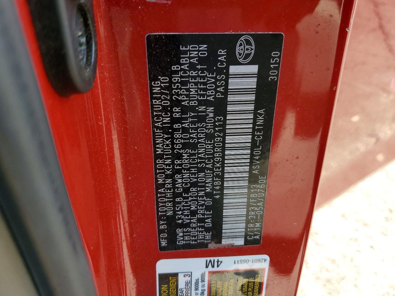 2011 Toyota Camry Le Red vin: 4T4BF3EK9BR092113