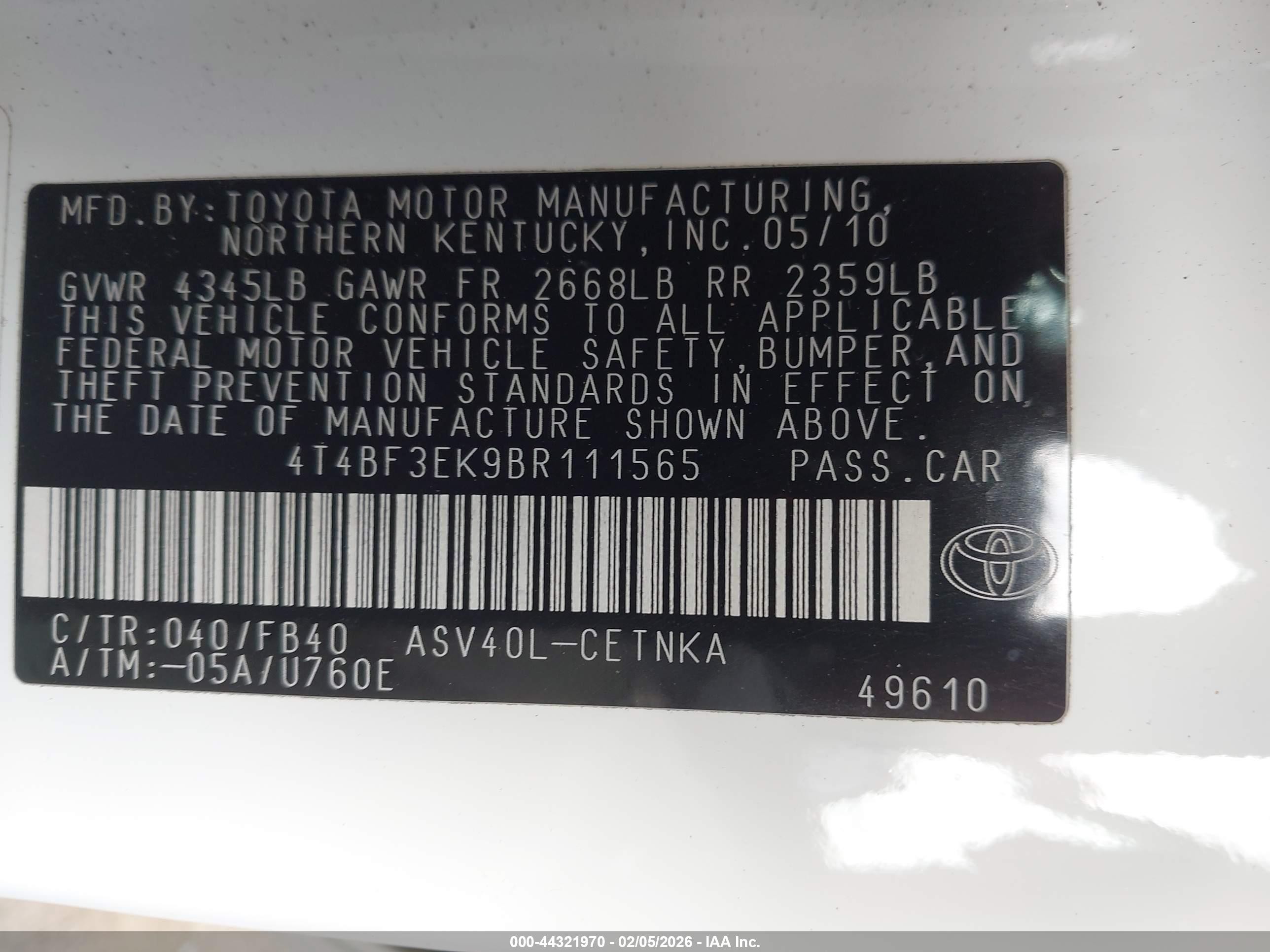 2011 Toyota Camry Le White vin: 4T4BF3EK9BR111565
