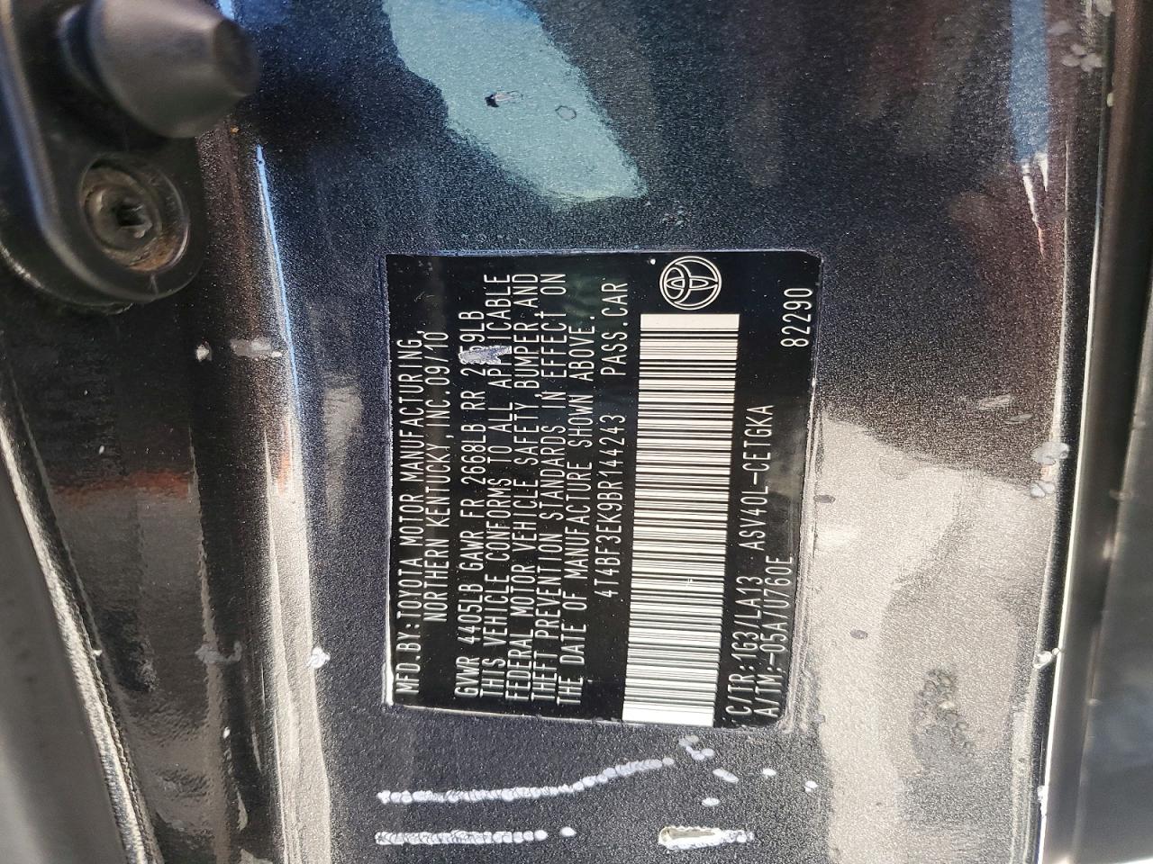 2011 Toyota Camry Xle Charcoal vin: 4T4BF3EK9BR144243