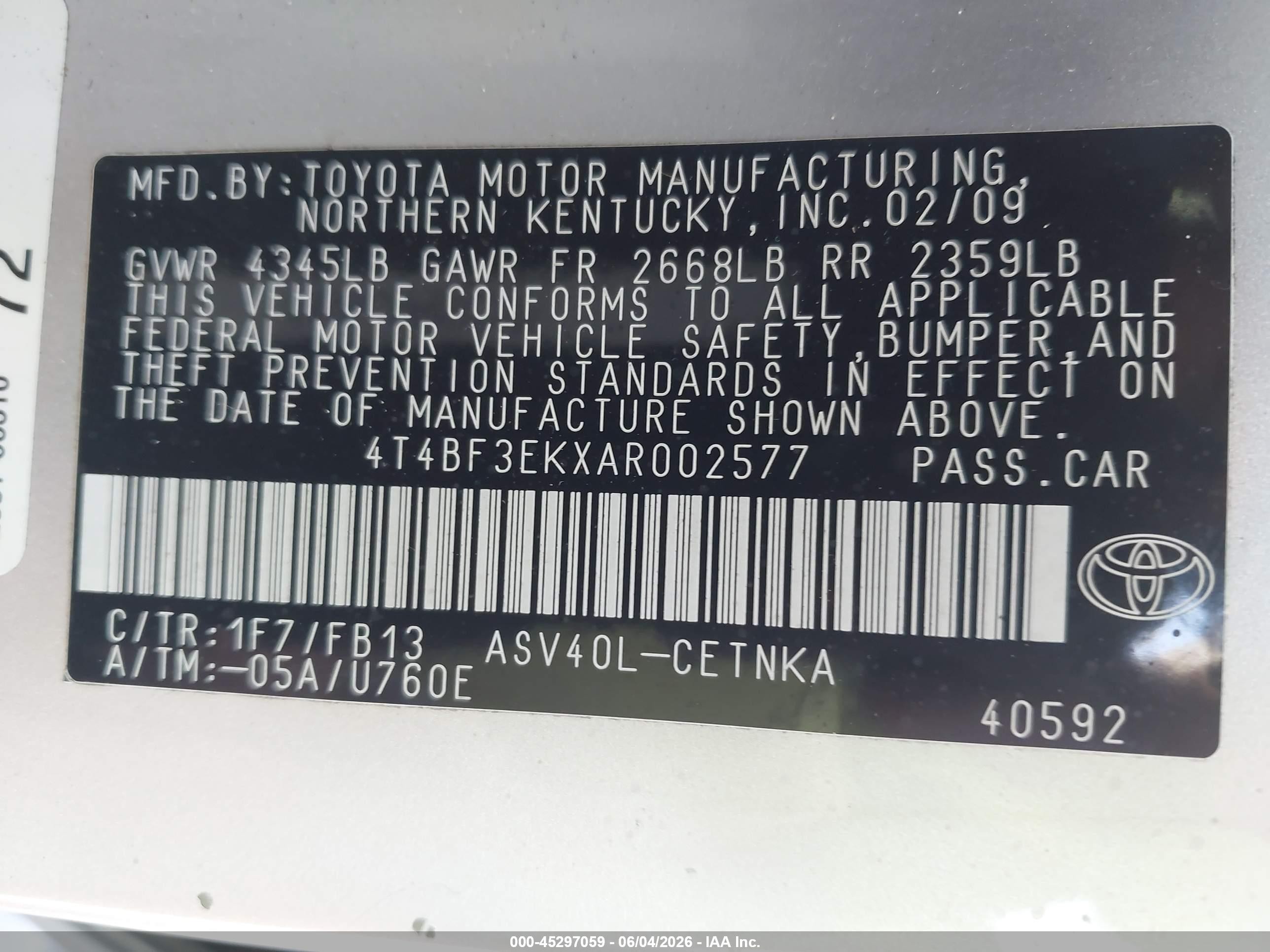 2010 Toyota Camry Le Silver vin: 4T4BF3EKXAR002577
