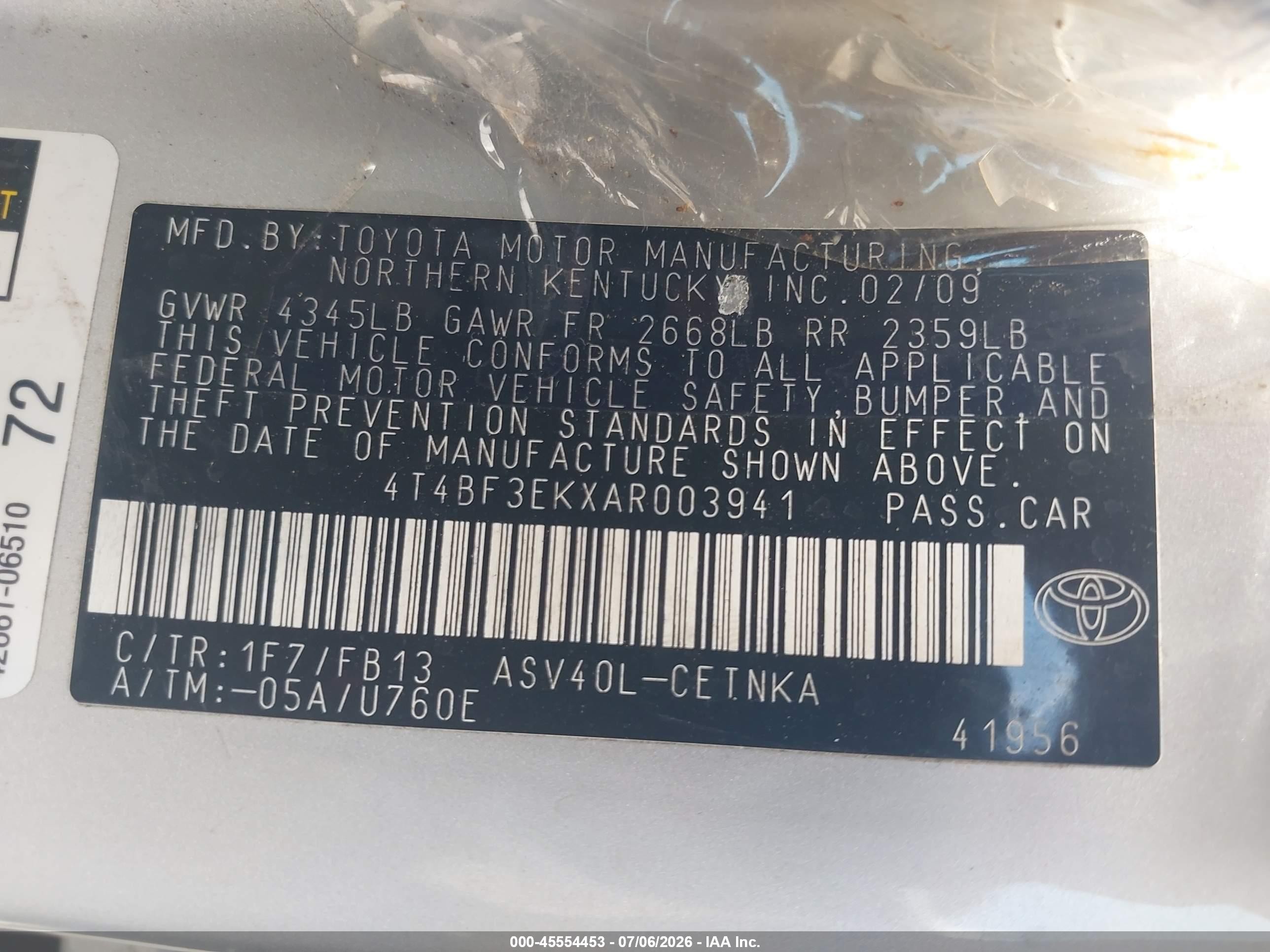 2010 Toyota Camry Le Silver vin: 4T4BF3EKXAR003941
