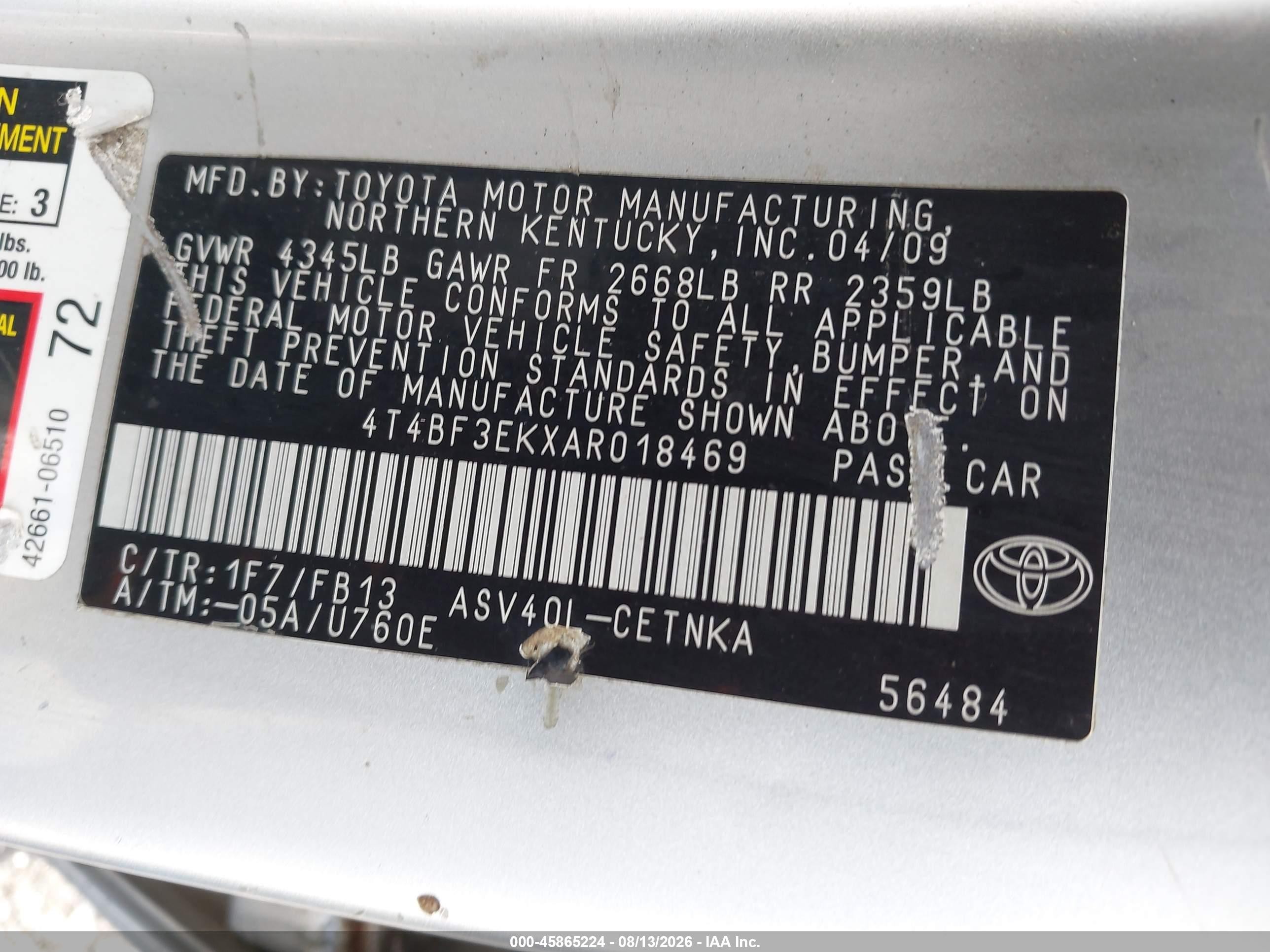 2010 Toyota Camry Le Silver vin: 4T4BF3EKXAR018469