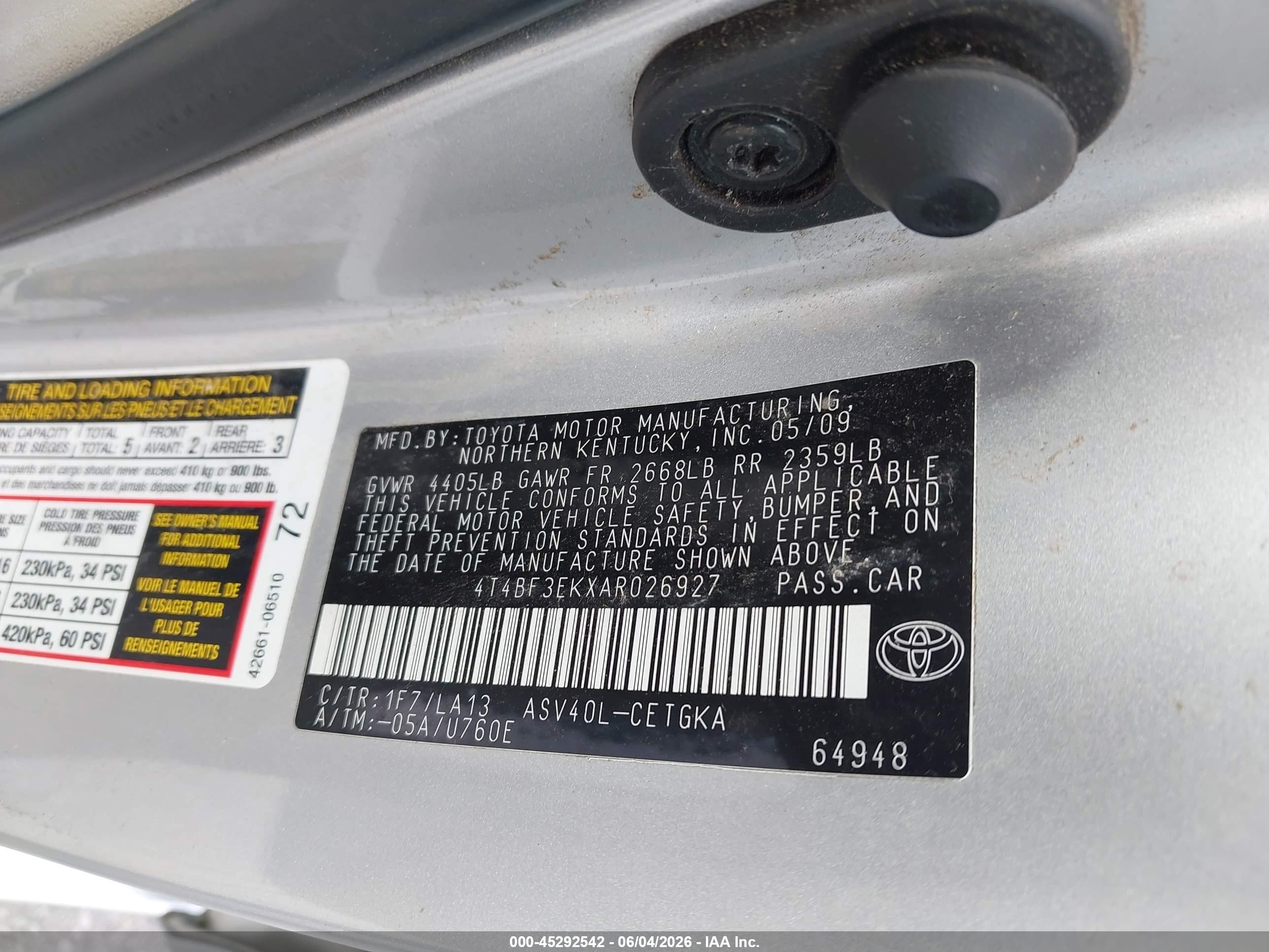 2010 Toyota Camry Xle Silver vin: 4T4BF3EKXAR026927