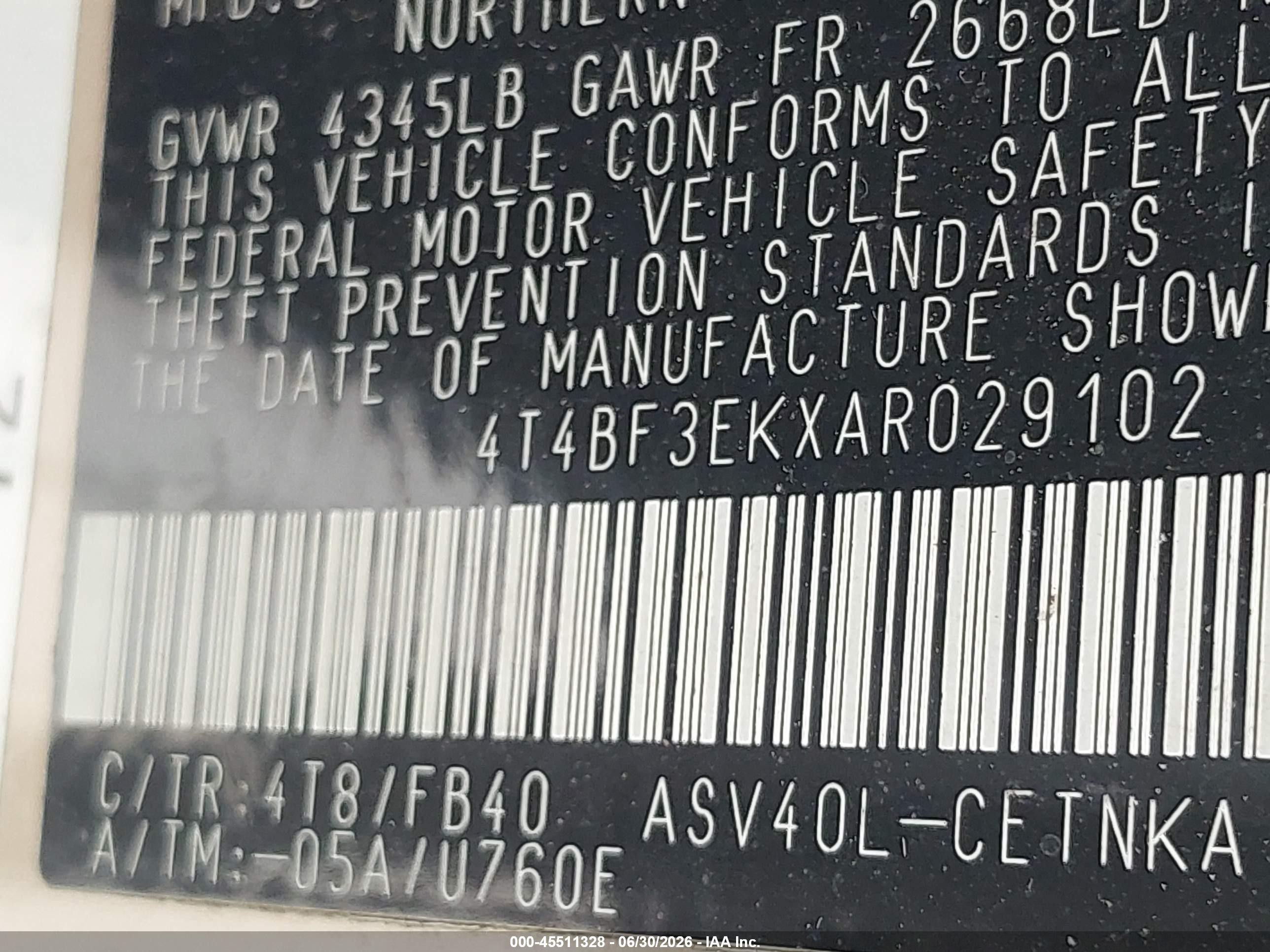 2010 Toyota Camry Le Gold vin: 4T4BF3EKXAR029102