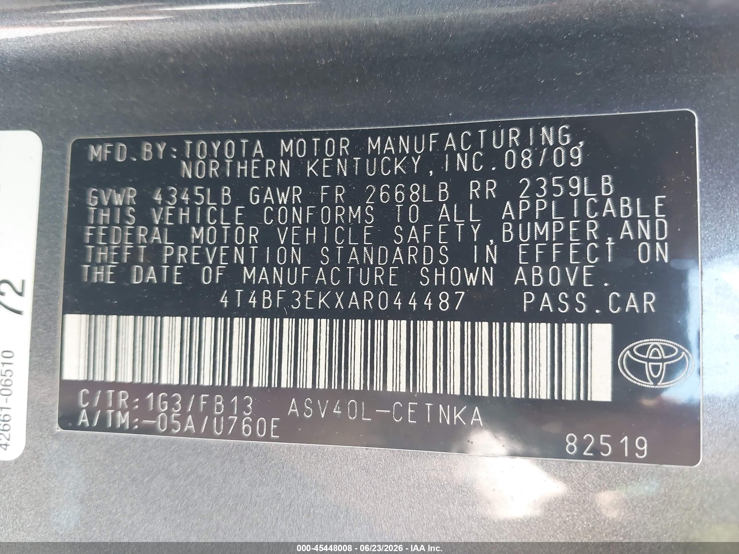 2010 Toyota Camry Le Gray vin: 4T4BF3EKXAR044487