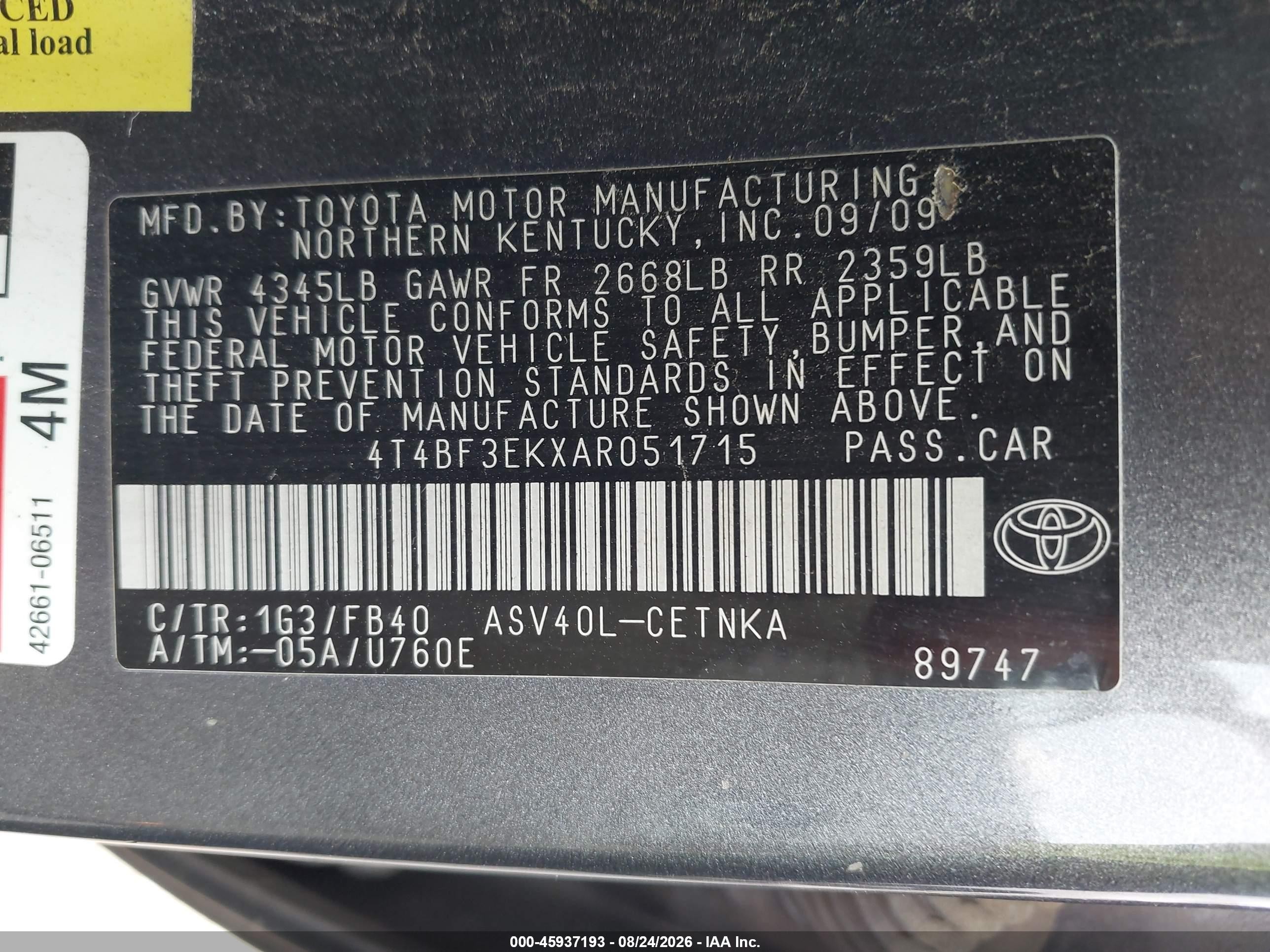 2010 Toyota Camry Le Gray vin: 4T4BF3EKXAR051715