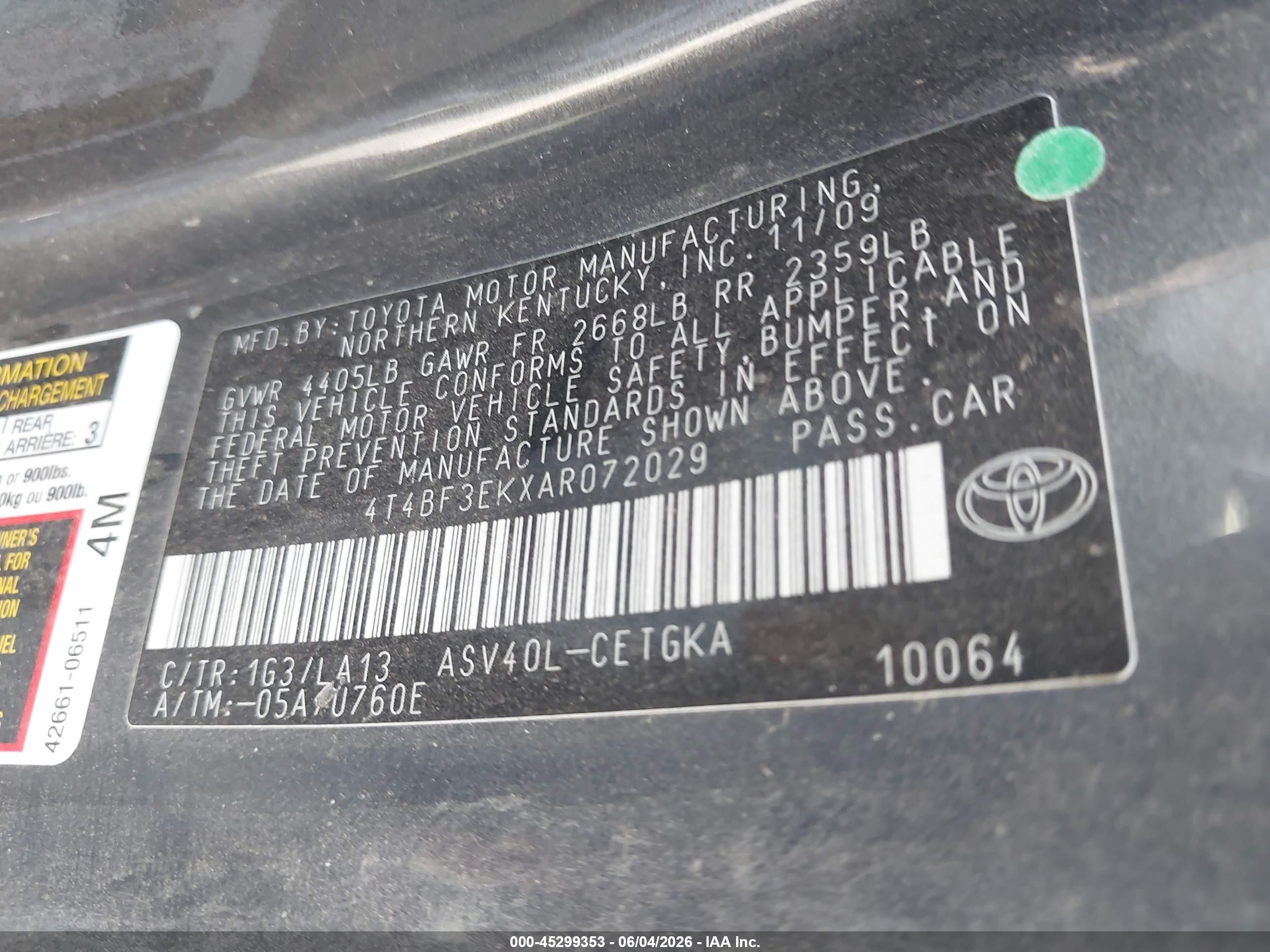2010 Toyota Camry Xle Gray vin: 4T4BF3EKXAR072029