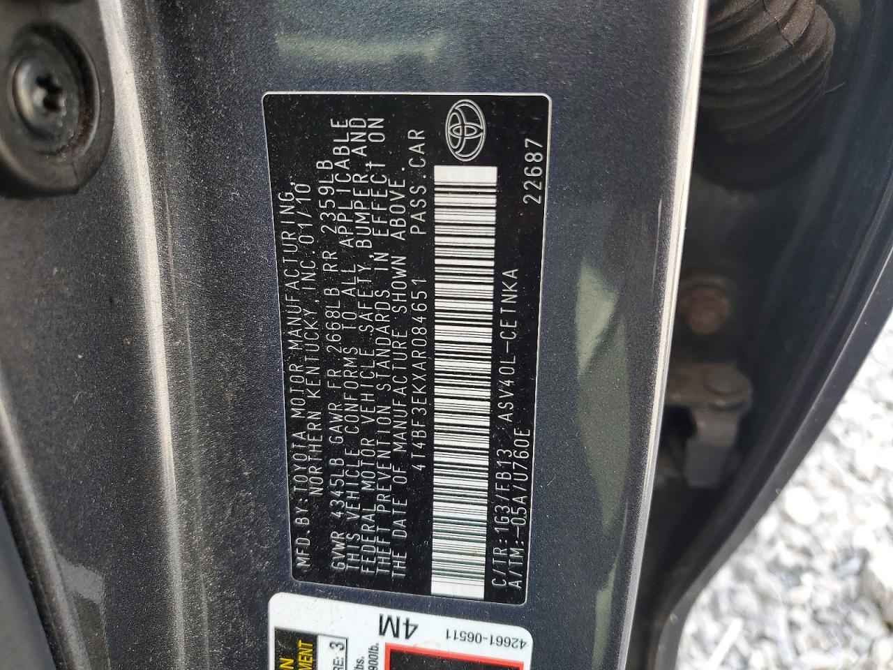 2010 Toyota Camry Le Gray vin: 4T4BF3EKXAR084651