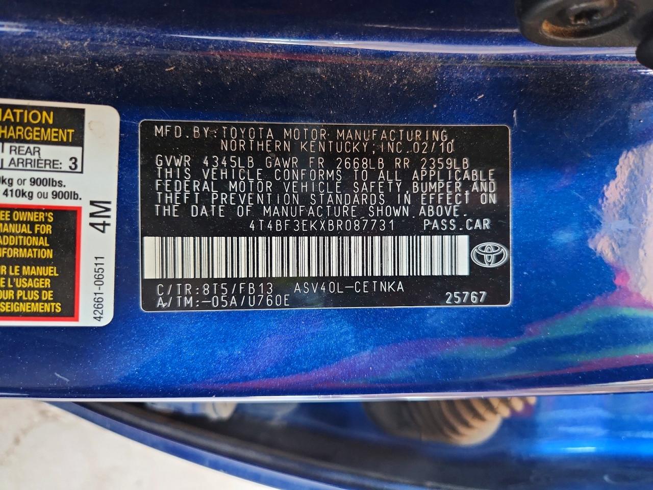 2011 Toyota Camry Le Blue vin: 4T4BF3EKXBR087731