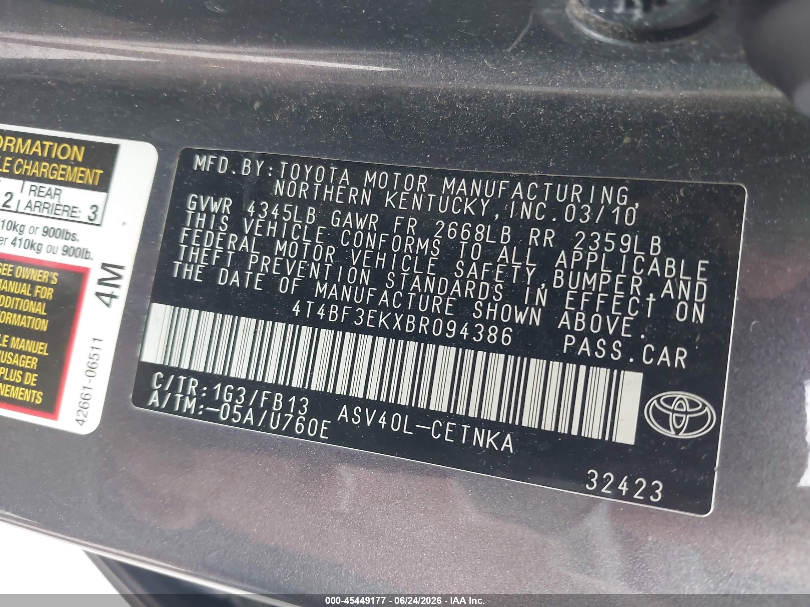 2011 Toyota Camry Le Gray vin: 4T4BF3EKXBR094386