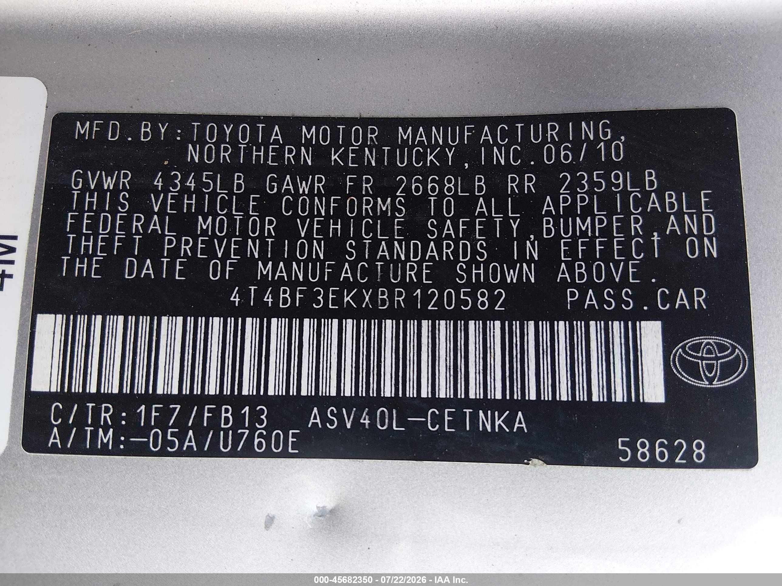 2011 Toyota Camry Le Gray vin: 4T4BF3EKXBR120582
