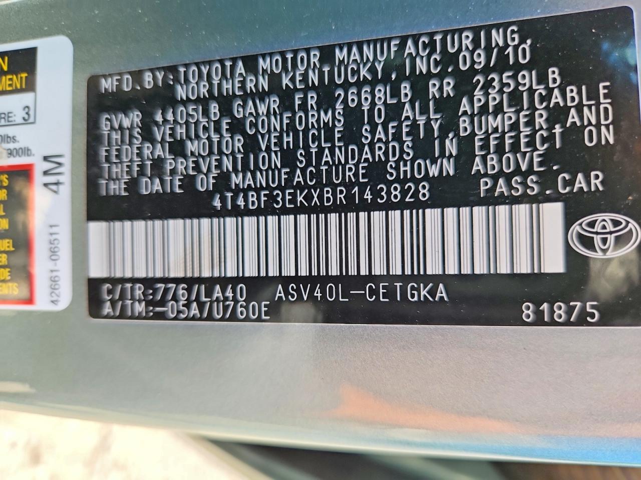 2011 Toyota Camry Xle Teal vin: 4T4BF3EKXBR143828