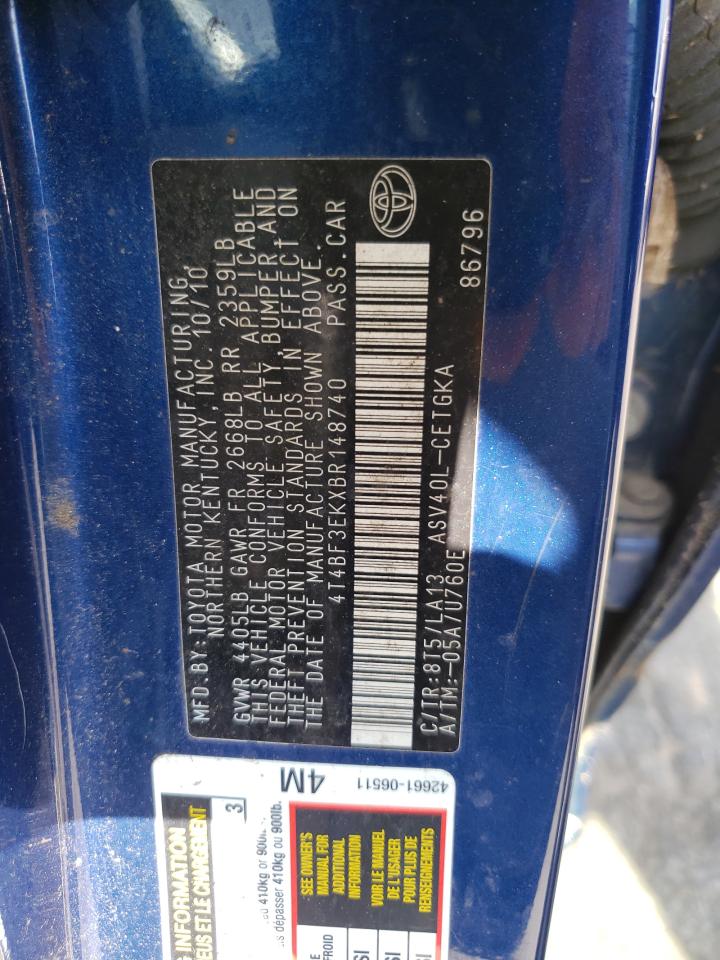 2011 Toyota Camry Base Blue vin: 4T4BF3EKXBR148740