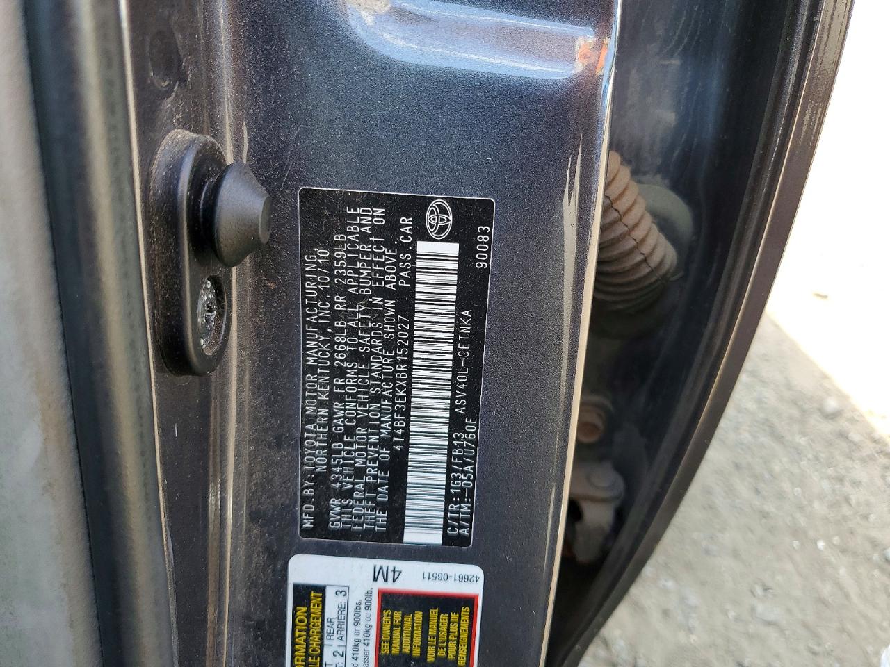 2011 Toyota Camry Le Серый vin: 4T4BF3EKXBR152027