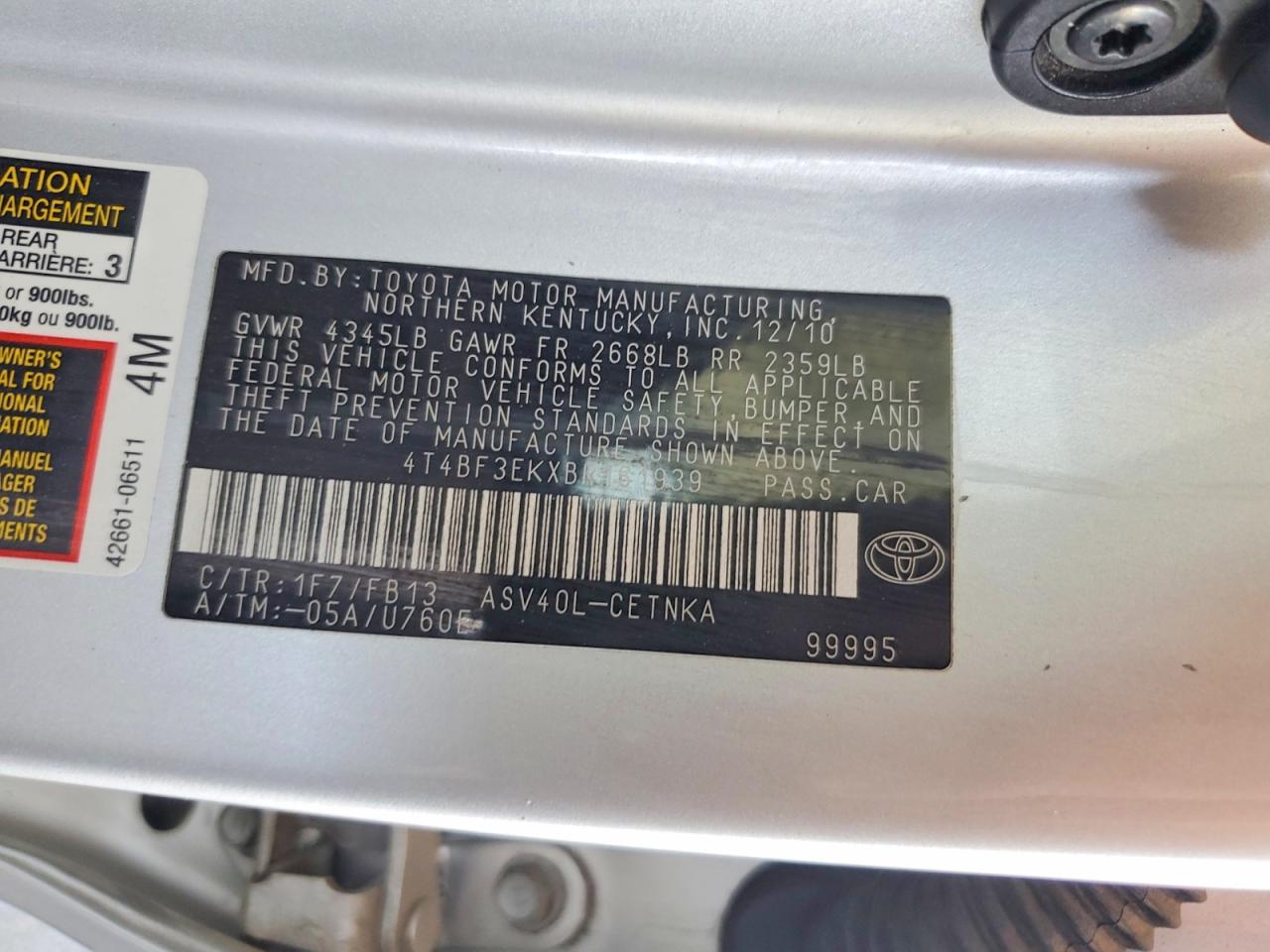 2011 Toyota Camry Le Silver vin: 4T4BF3EKXBR161939