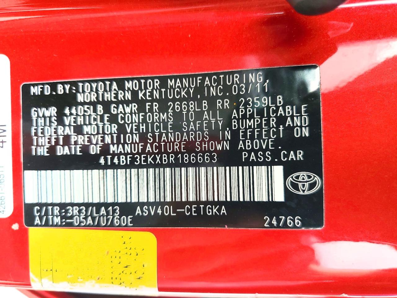 2011 Toyota Camry Xle Красный vin: 4T4BF3EKXBR186663
