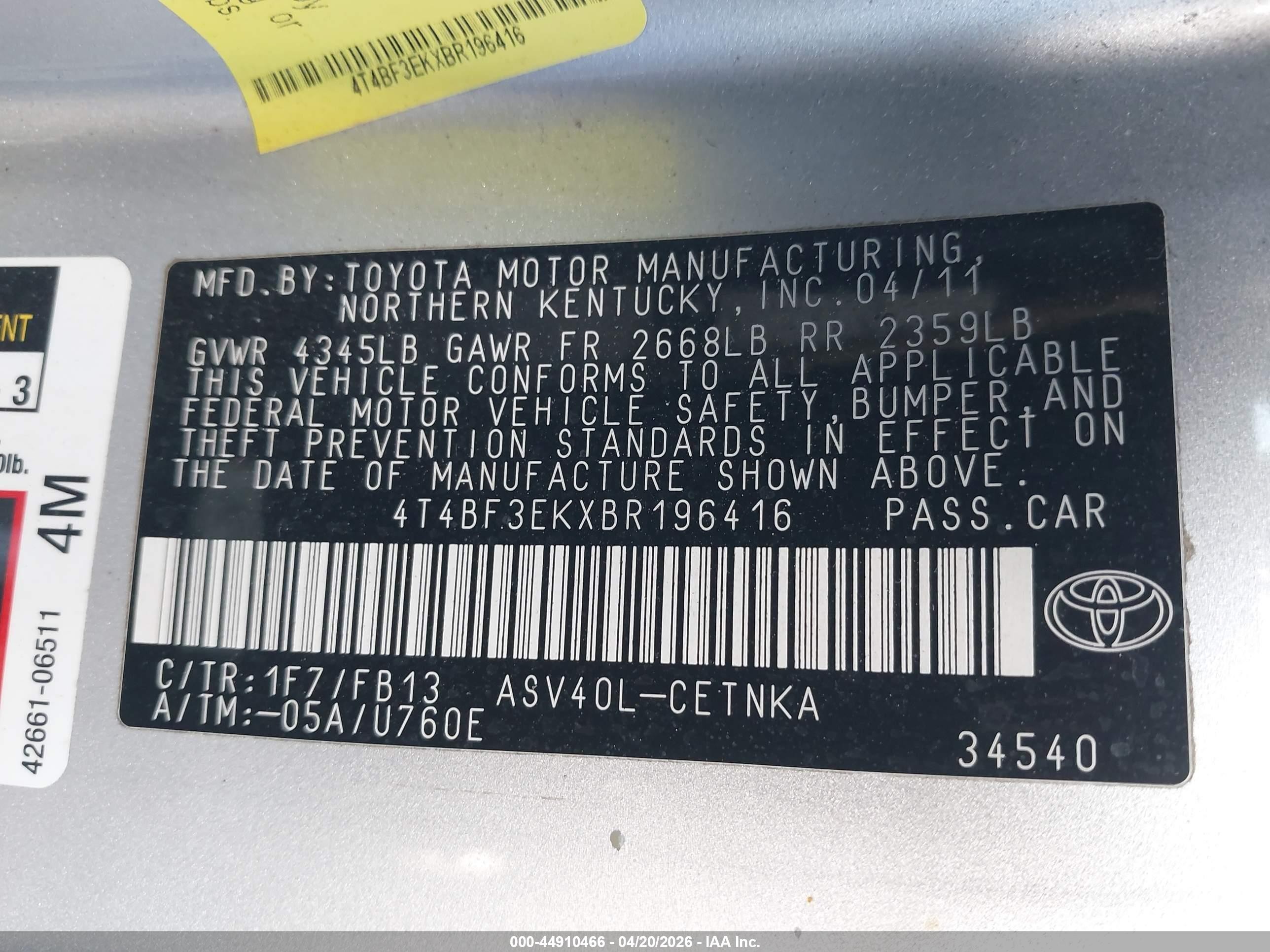 2011 Toyota Camry Le Silver vin: 4T4BF3EKXBR196416