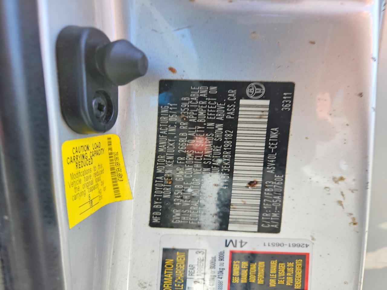 2011 Toyota Camry Le Silver vin: 4T4BF3EKXBR198182