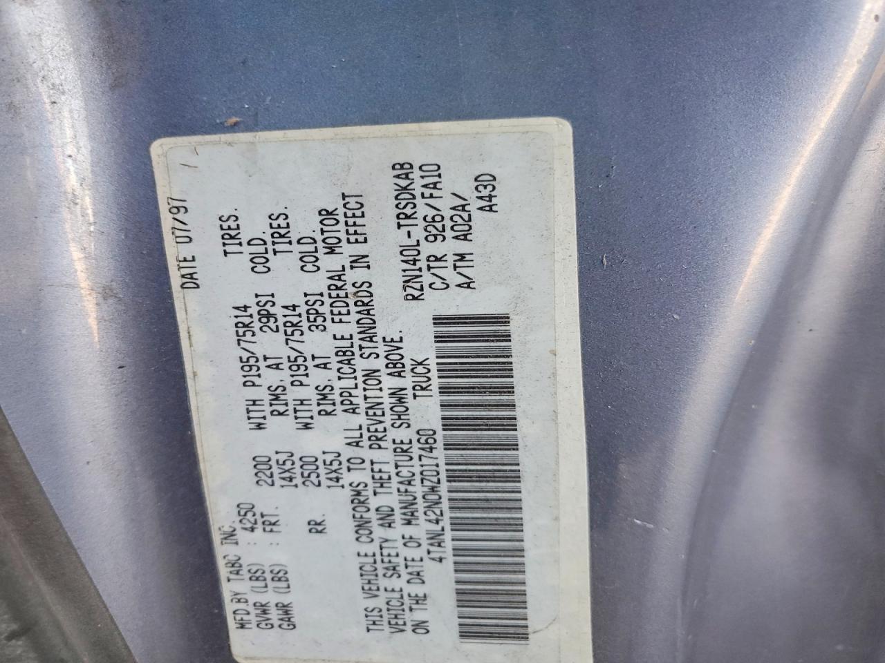 1998 Toyota Tacoma Base Charcoal vin: 4TANL42N0WZ017460