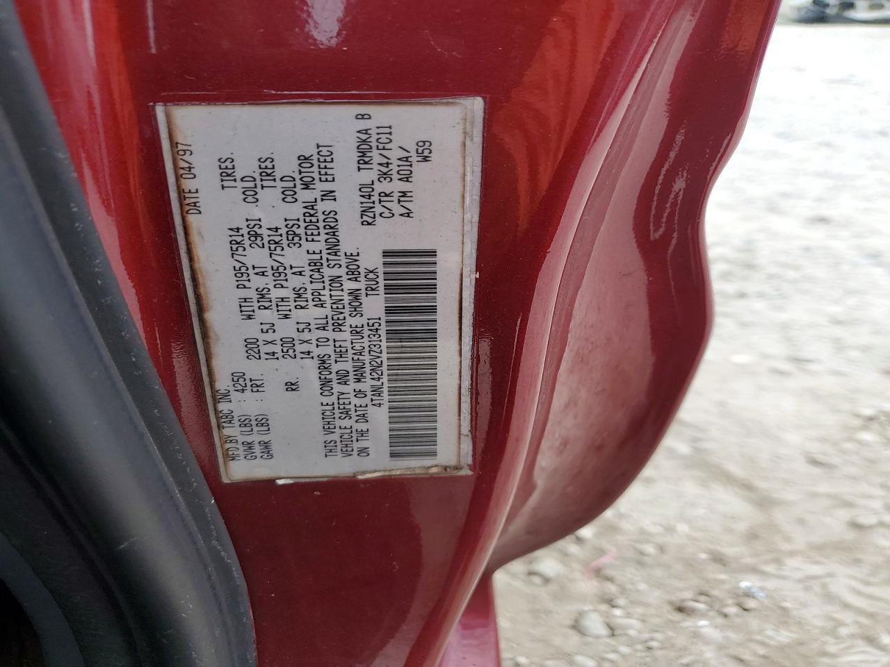1997 Toyota Tacoma Base Burgundy vin: 4TANL42N2VZ313451