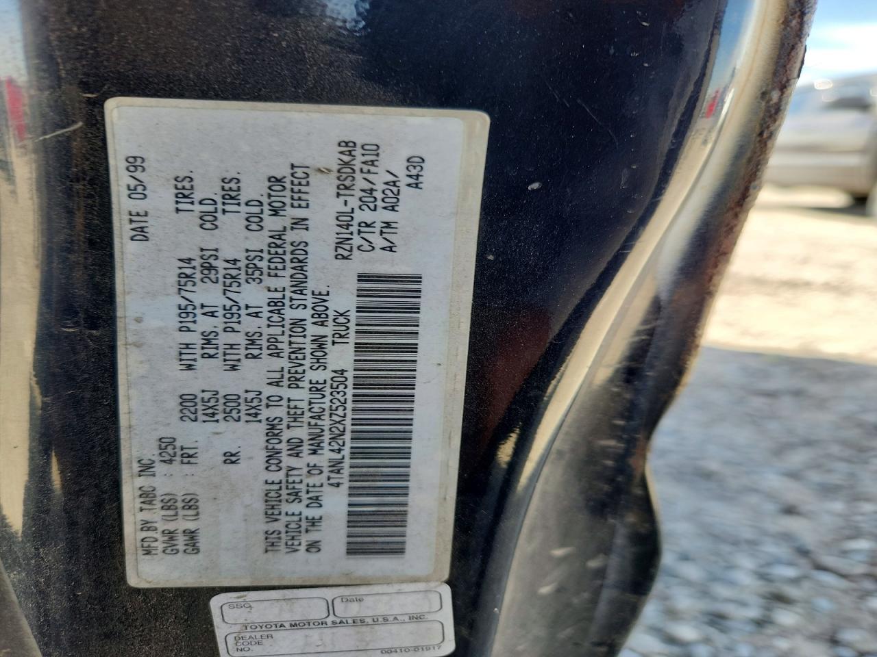 1999 Toyota Tacoma Base Черный vin: 4TANL42N2XZ523504