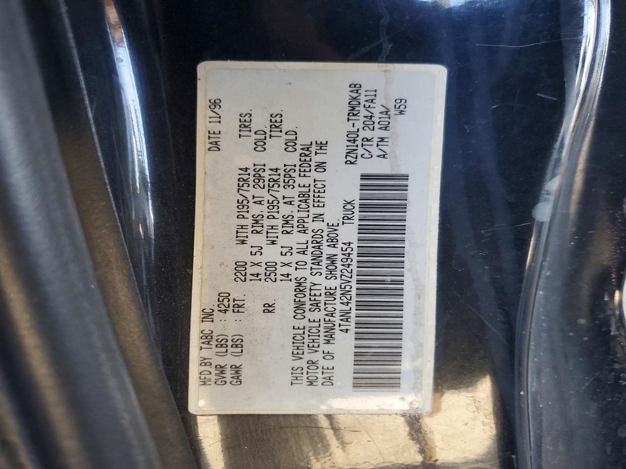 1997 Toyota Tacoma Base Black vin: 4TANL42N5VZ249454