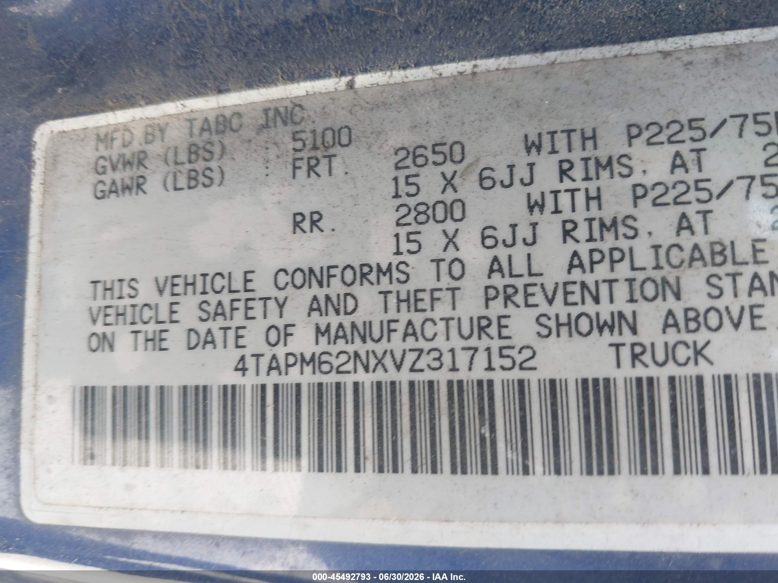 1997 Toyota Tacoma   Синий vin: 4TAPM62NXVZ317152