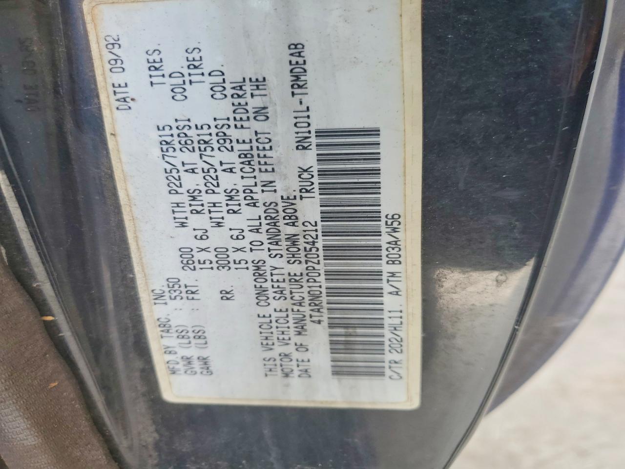 1993 Toyota Pickup 1/2 Ton Short Wheelbase Dx Черный vin: 4TARN01P0PZ054212
