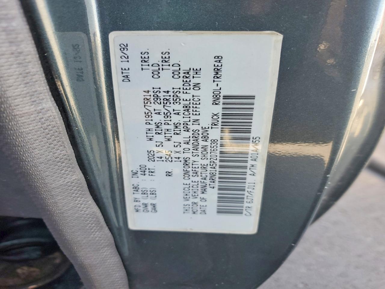 1993 Toyota Pickup 1/2 Ton Short Wheelbase Stb Green vin: 4TARN81A5PZ076538