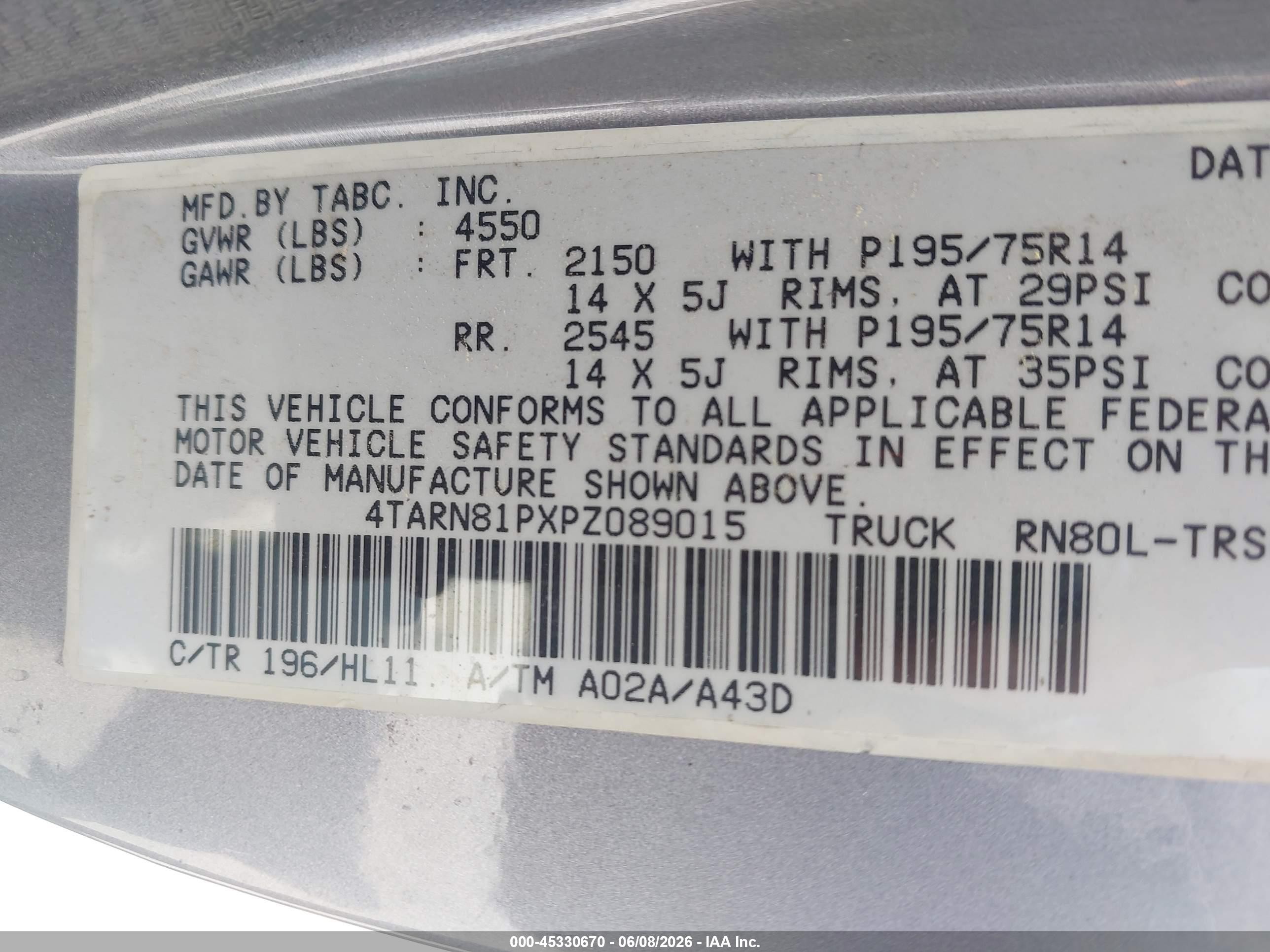 1993 Toyota Pickup 1/2 Ton Short Whlbse Dx Silver vin: 4TARN81PXPZ089015
