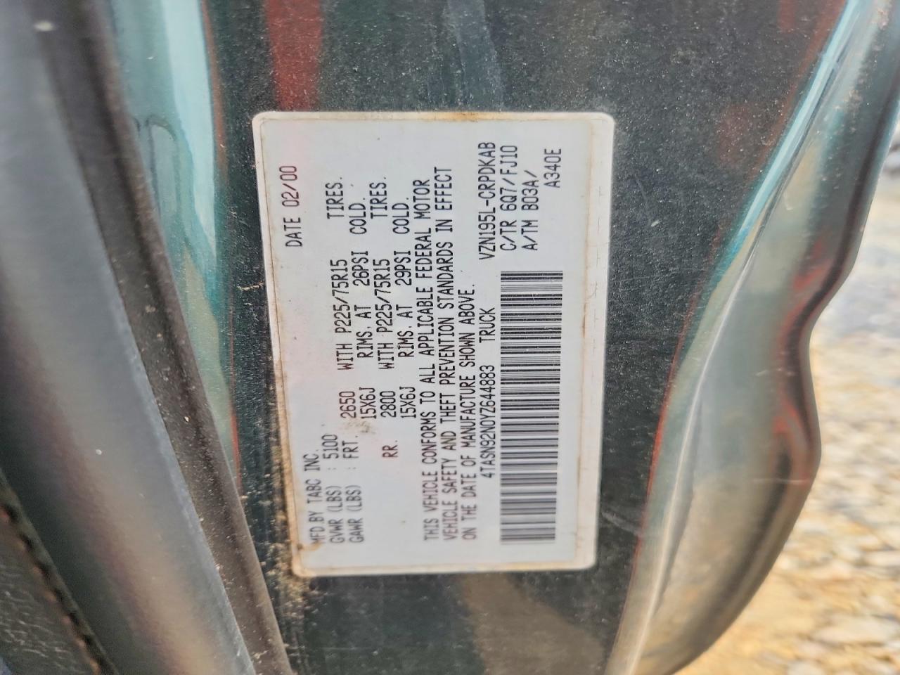 2000 Toyota Tacoma Xtracab Prerunner Green vin: 4TASN92N0YZ644883