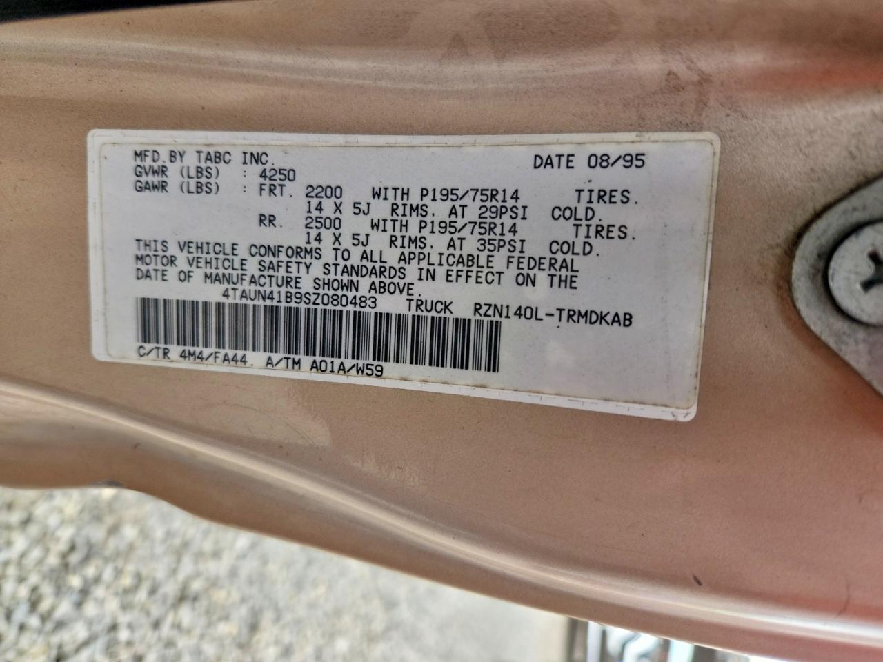 1995 Toyota Tacoma Base Gold vin: 4TAUN41B9SZ080483