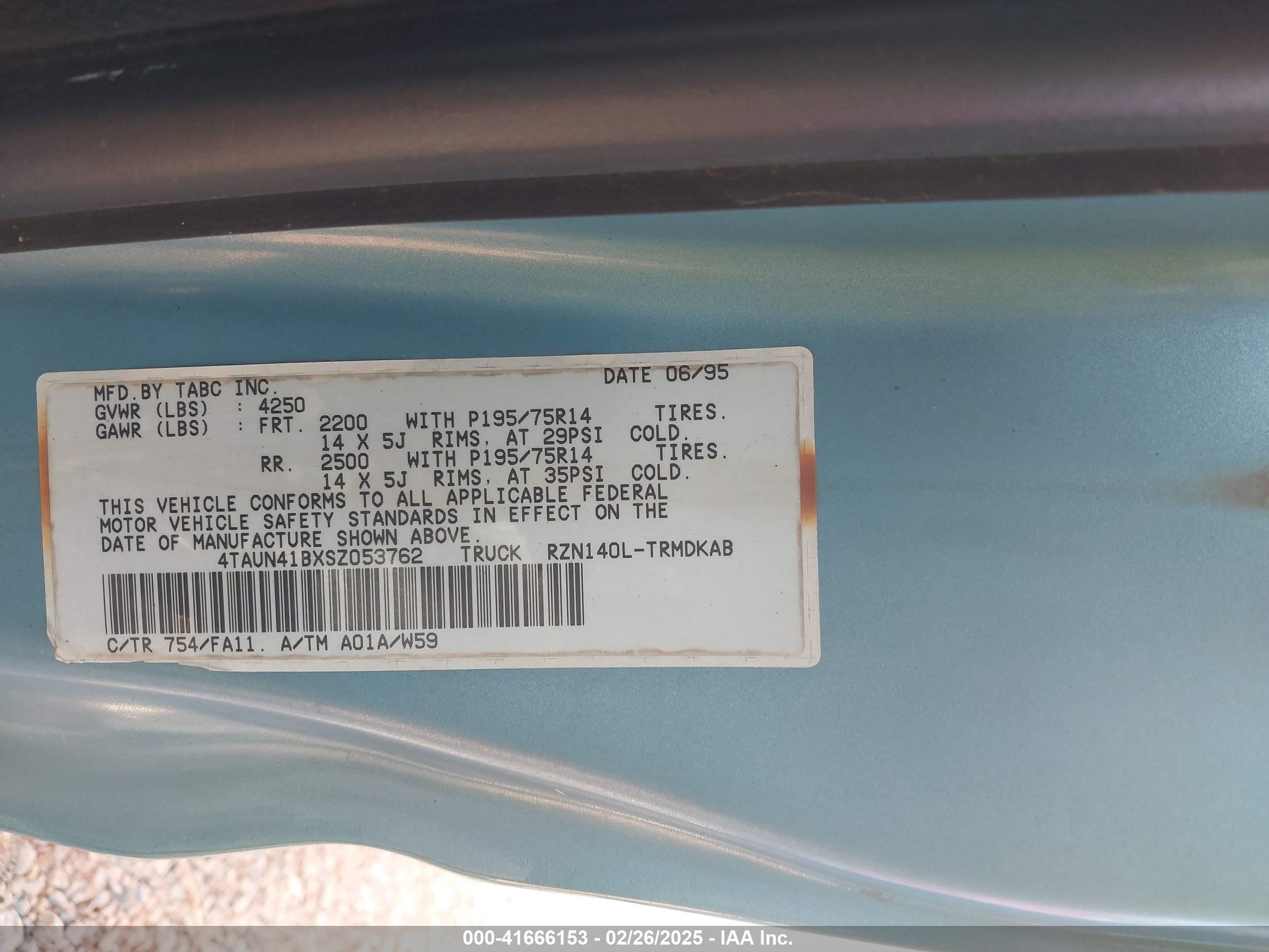 1995 Toyota Tacoma   Blue vin: 4TAUN41BXSZ053762