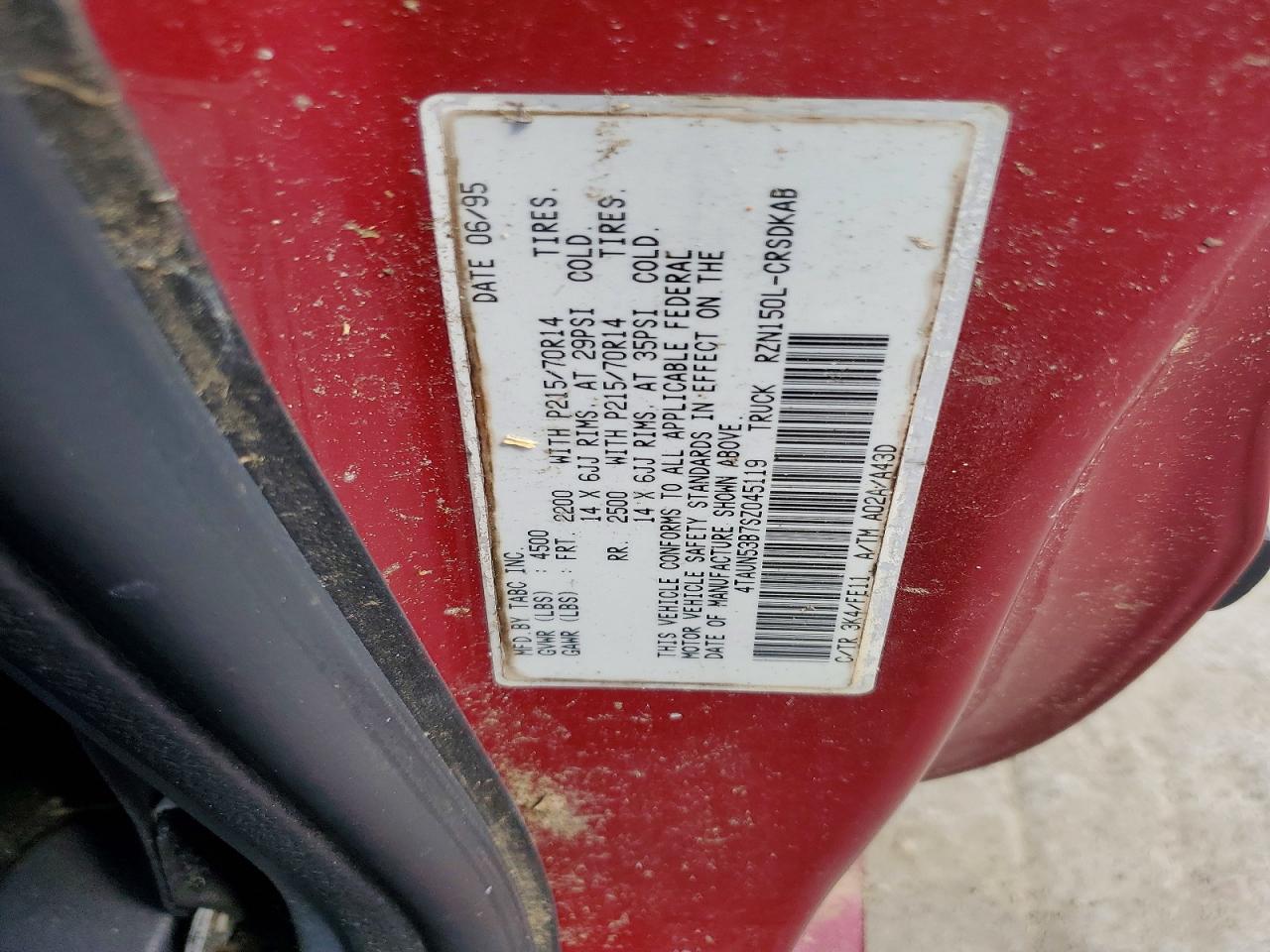 1995 Toyota Tacoma Xtracab Red vin: 4TAUN53B7SZ045119