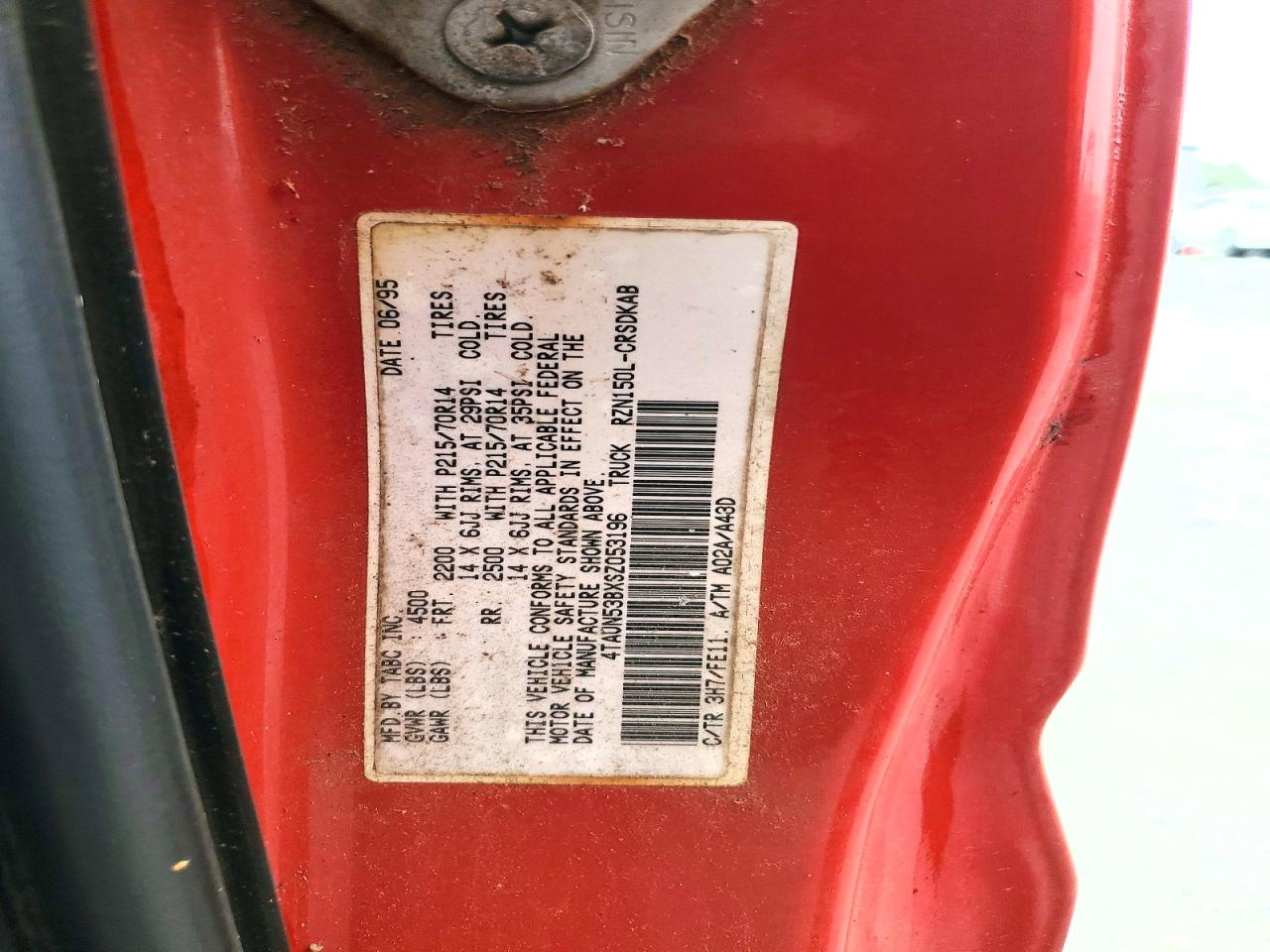 1995 Toyota Tacoma Base Red vin: 4TAUN53BXSZ053196