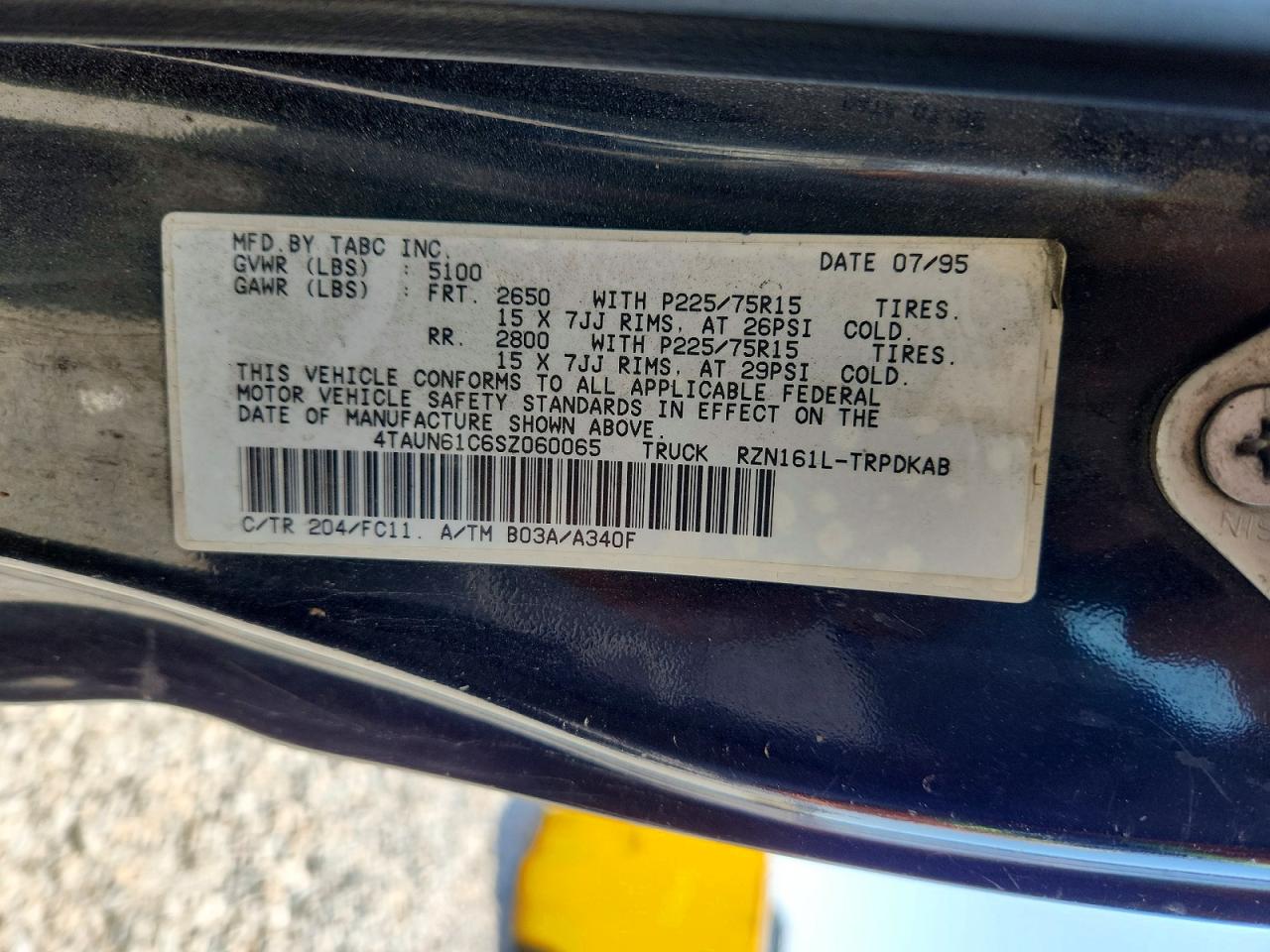 1995 Toyota Tacoma Base Black vin: 4TAUN61C6SZ060065