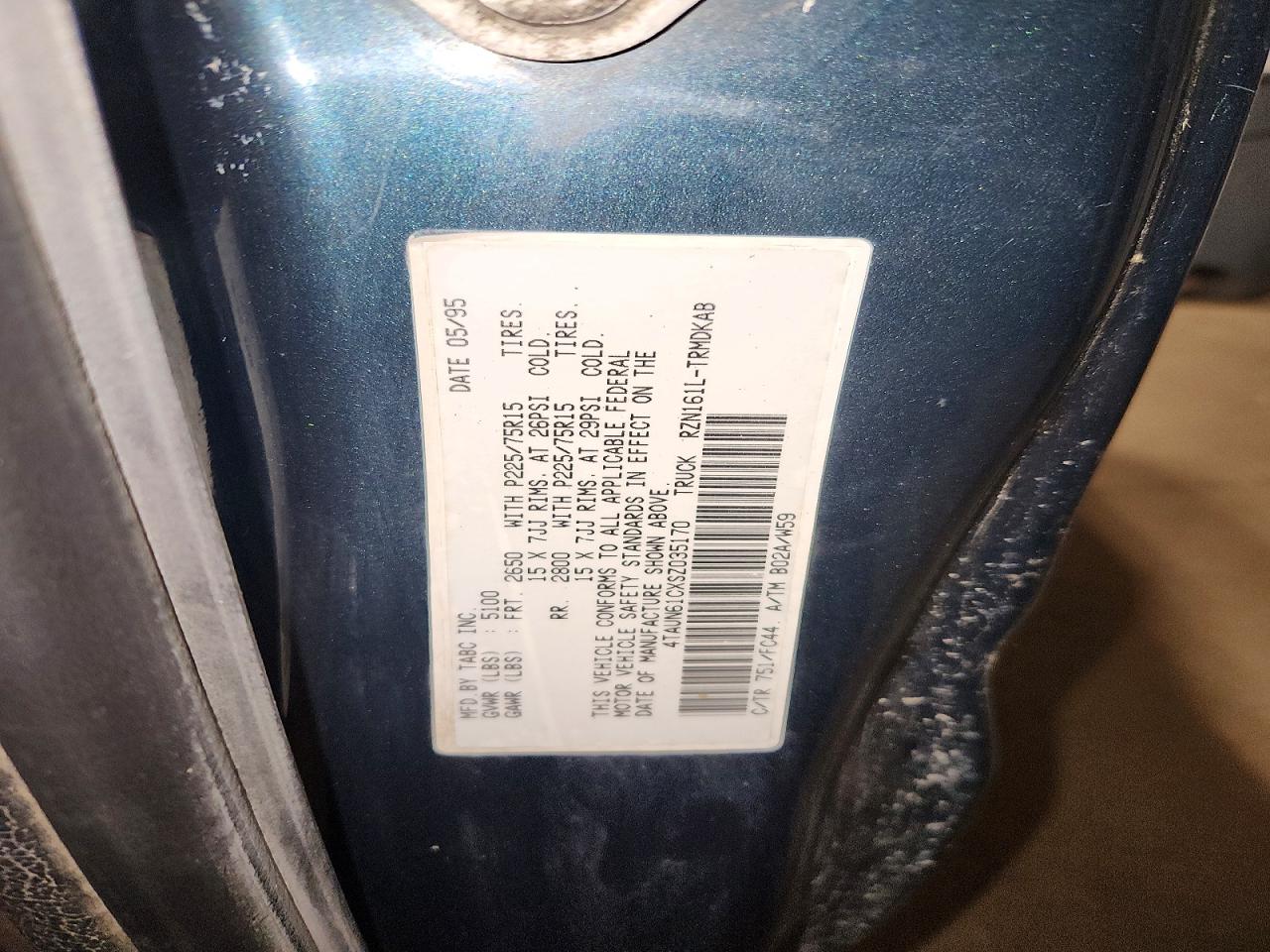 1995 Toyota Tacoma Base Green vin: 4TAUN61CXSZ035170