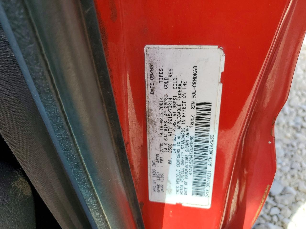 1996 Toyota Tacoma Xtracab Red vin: 4TAVL52N4TZ090980
