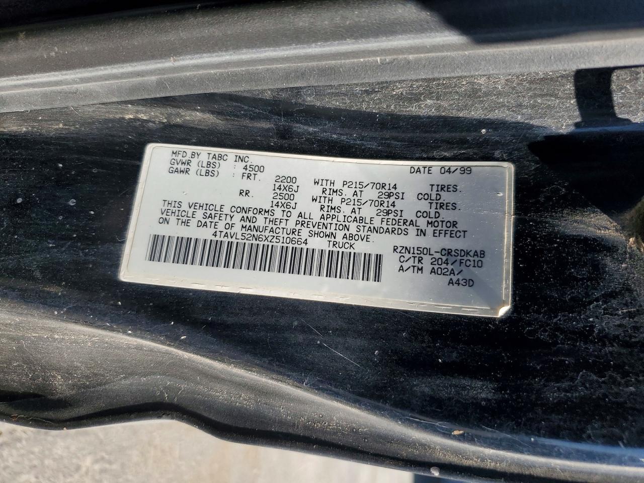 1999 Toyota Tacoma Xtracab Charcoal vin: 4TAVL52N6XZ510664