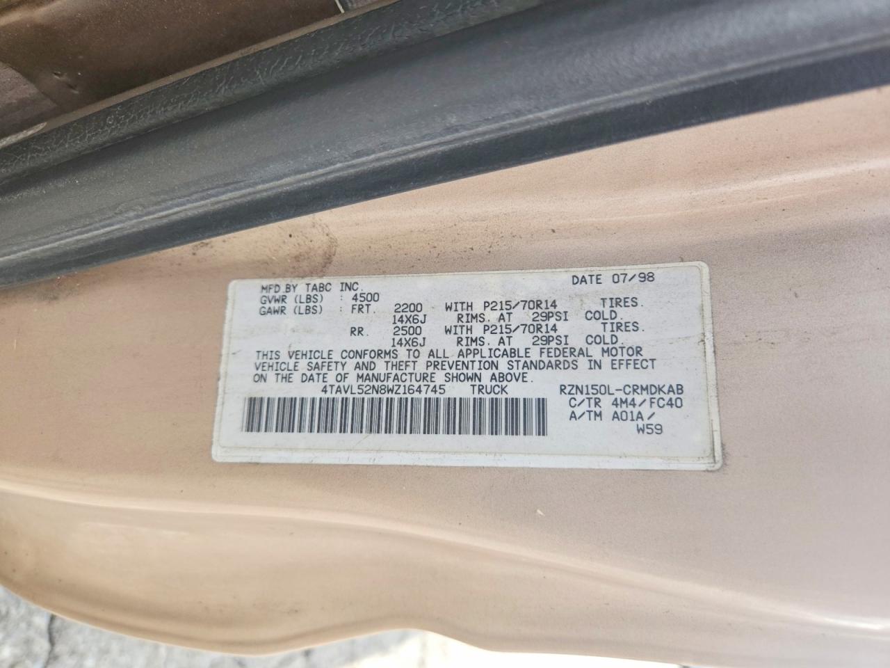 1998 Toyota Tacoma Base Brown vin: 4TAVL52N8WZ164745
