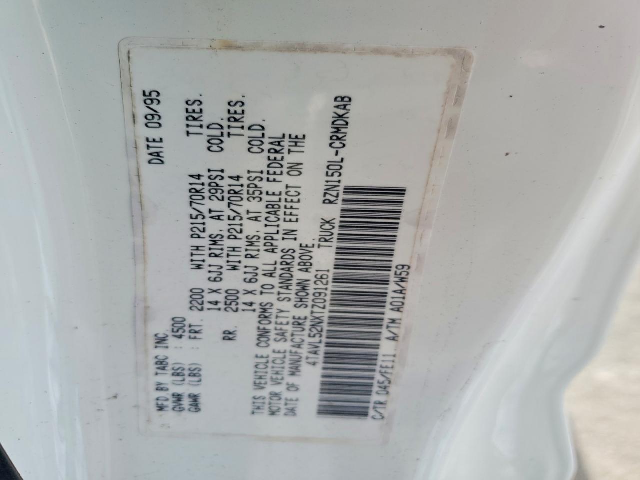 1996 Toyota Tacoma Xtracab White vin: 4TAVL52NXTZ091261