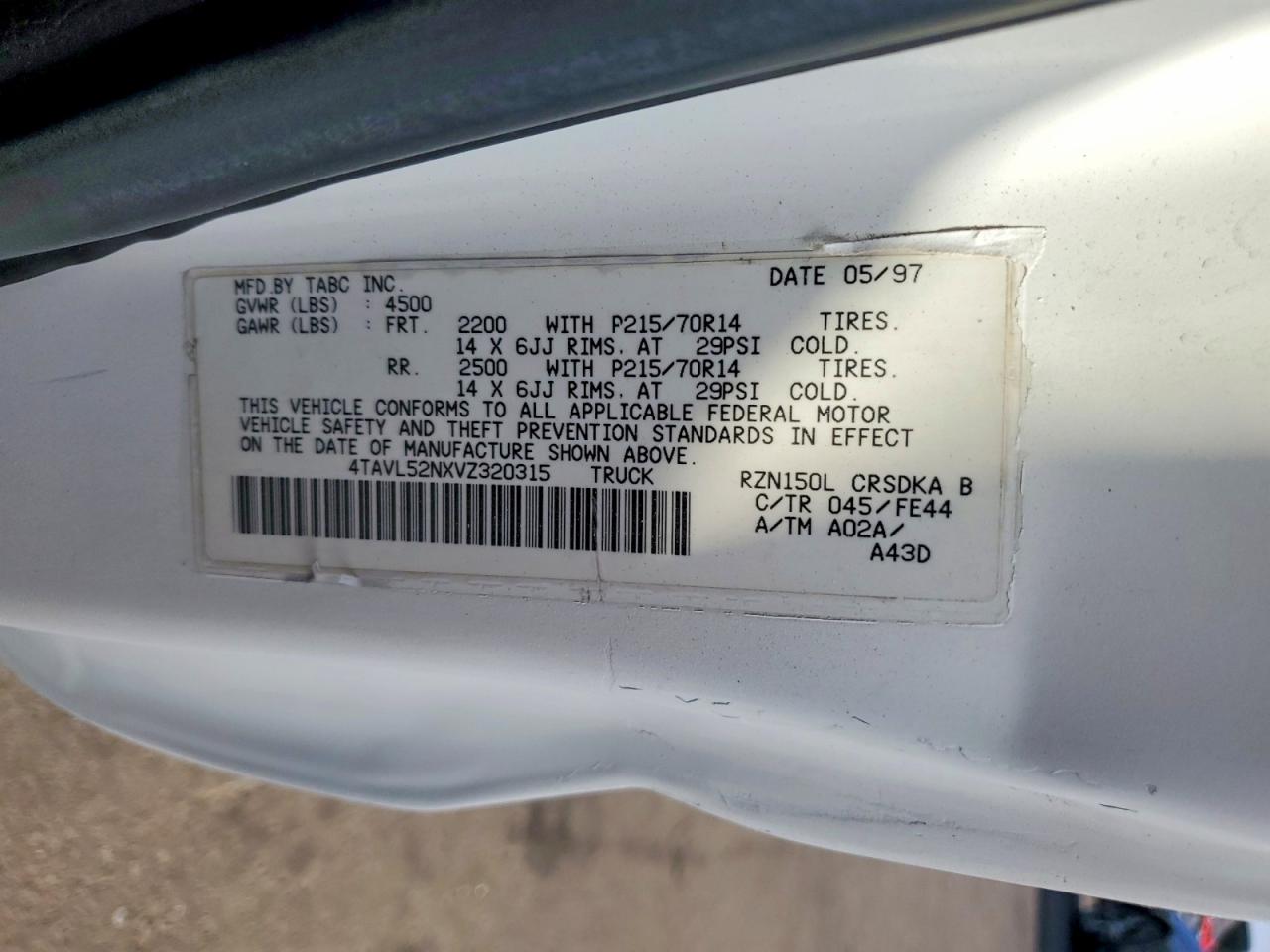 1997 Toyota Tacoma Xtracab White vin: 4TAVL52NXVZ320315