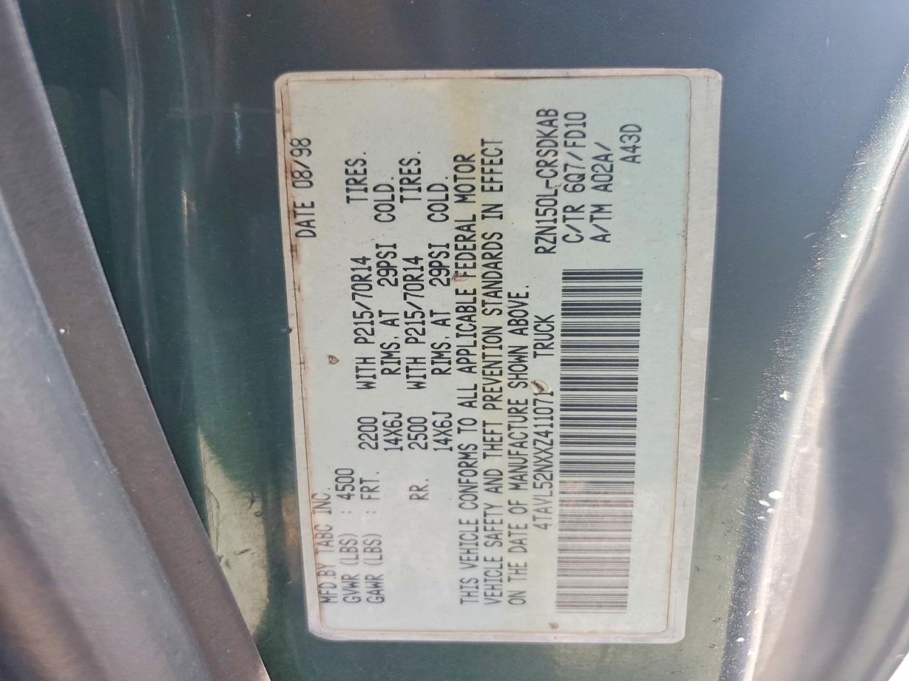 1999 Toyota Tacoma Base Green vin: 4TAVL52NXXZ411071