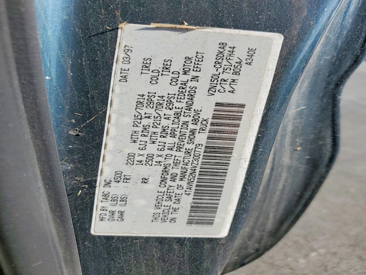 1997 Toyota Tacoma V6 Green vin: 4TAVN52N4VZ300779