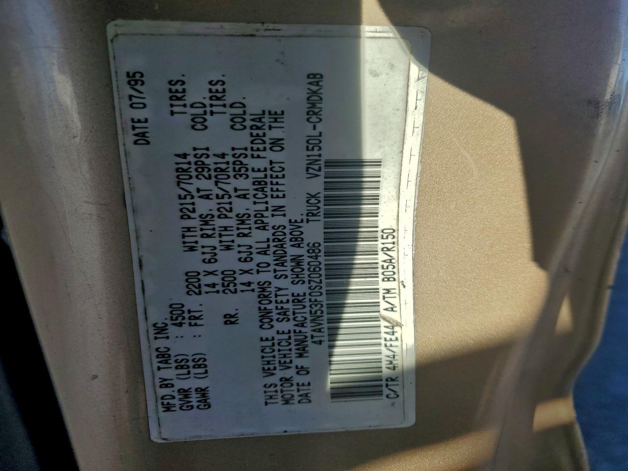 1995 Toyota Tacoma Tan vin: 4TAVN53F0SZ060486