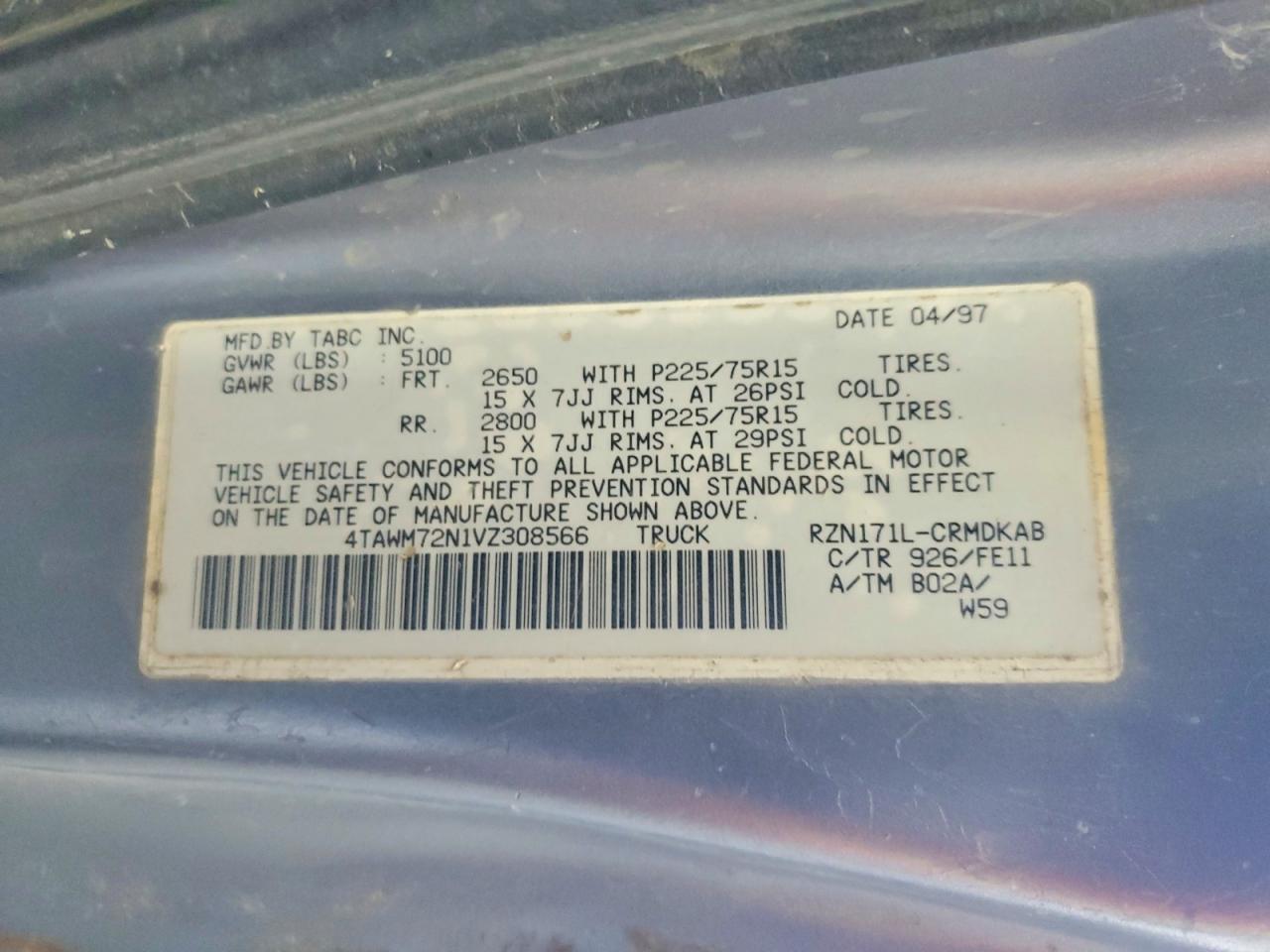 1997 Toyota Tacoma Xtracab Gray vin: 4TAWM72N1VZ308566