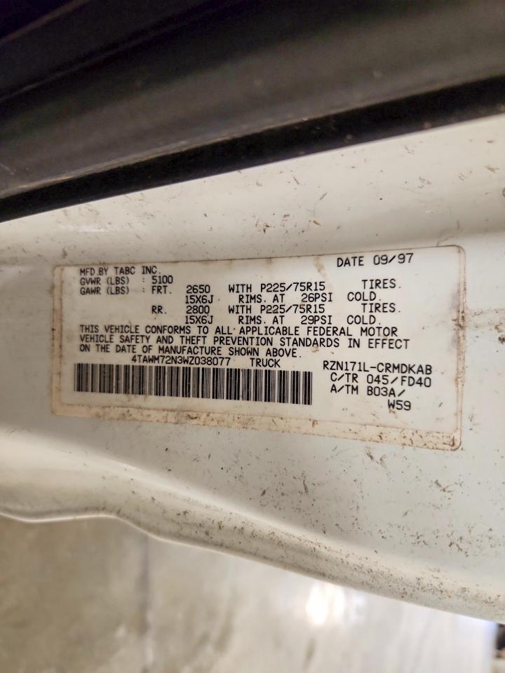 1998 Toyota Tacoma Xtracab White vin: 4TAWM72N3WZ038077